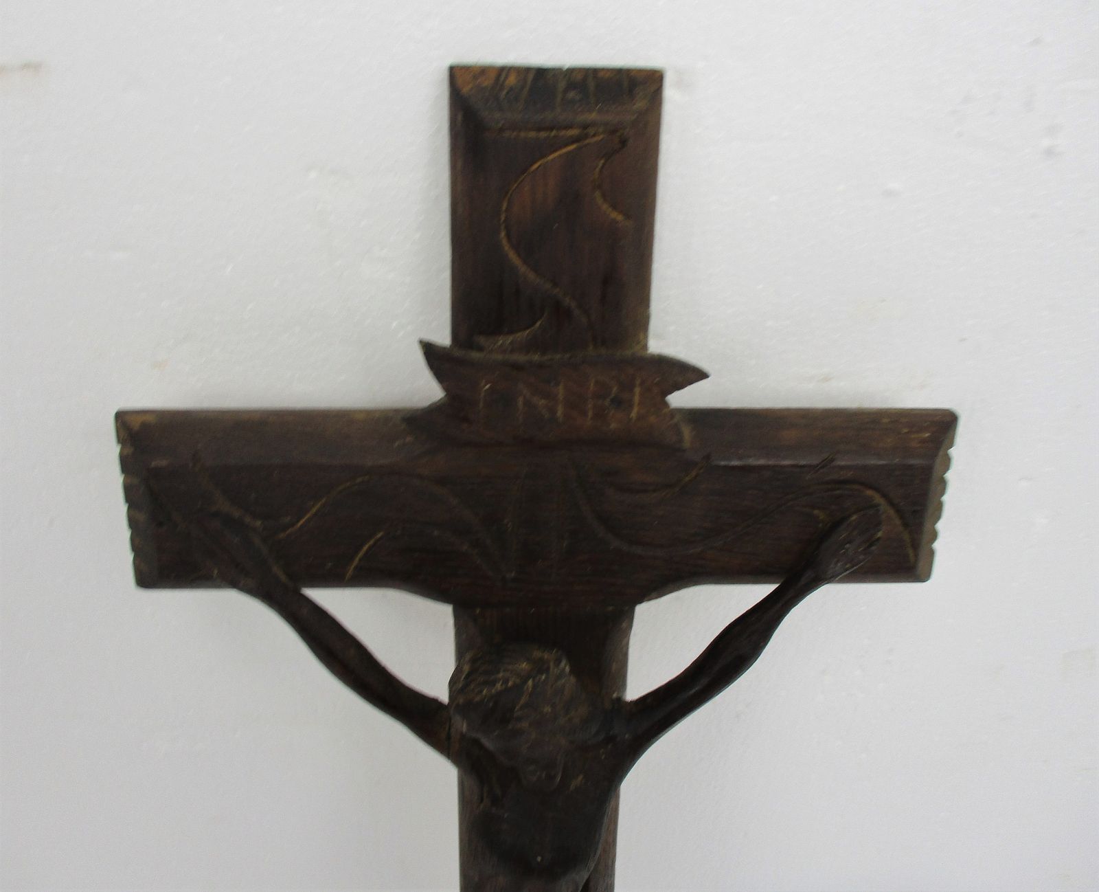 Completely Hand Carved Wood Oak Hanging Crucifix Cross Corpus Jesus Christ photo Art