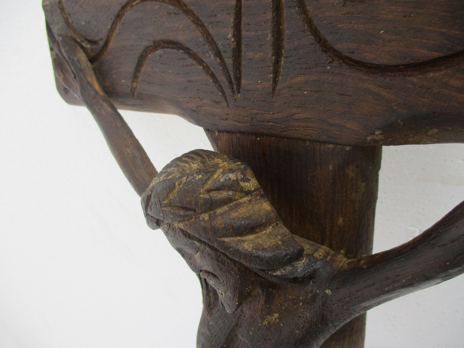 Completely Hand Carved Wood Oak Hanging Crucifix Cross Corpus Jesus Christ photo vintage