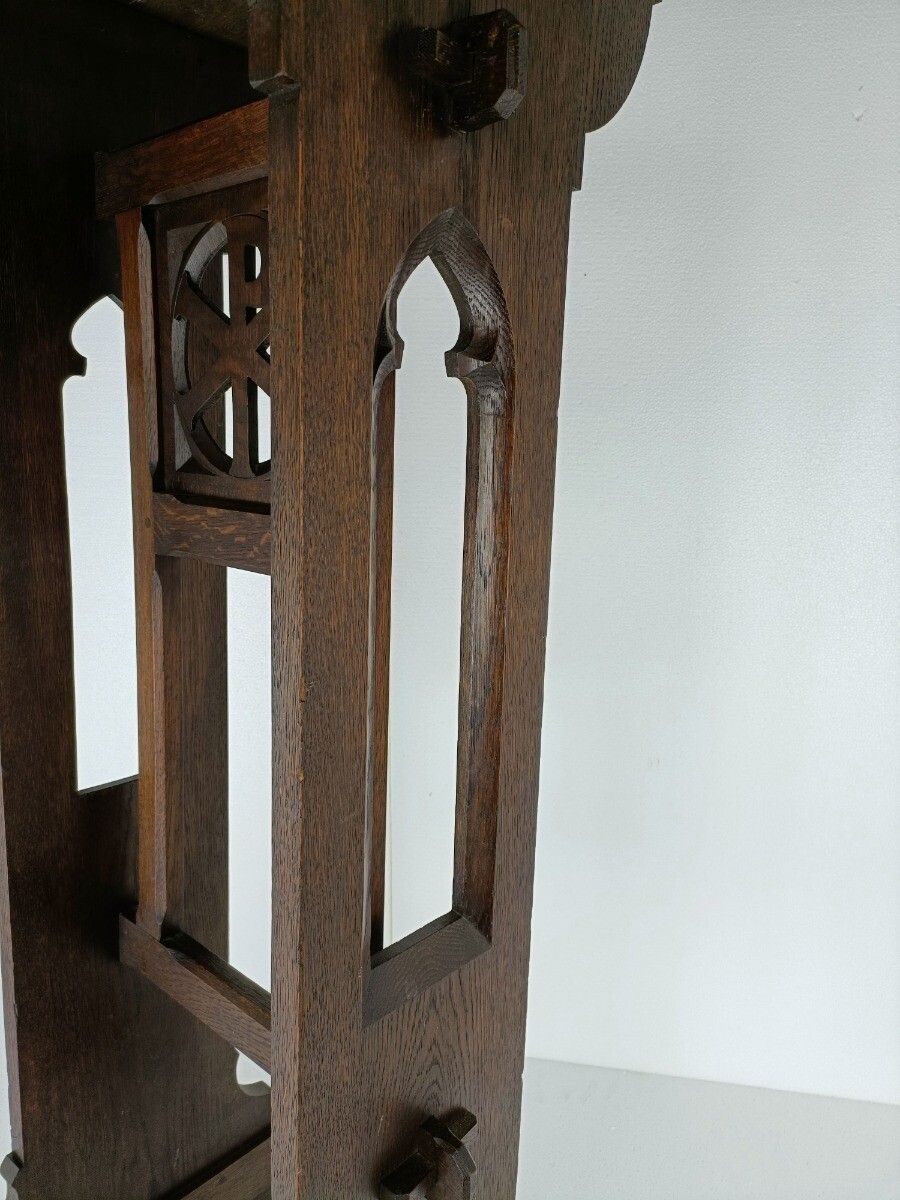 Antique Neo Gothic French Oak Pedestal Stand Church Hand Carved 19th Century Gor photo for sale