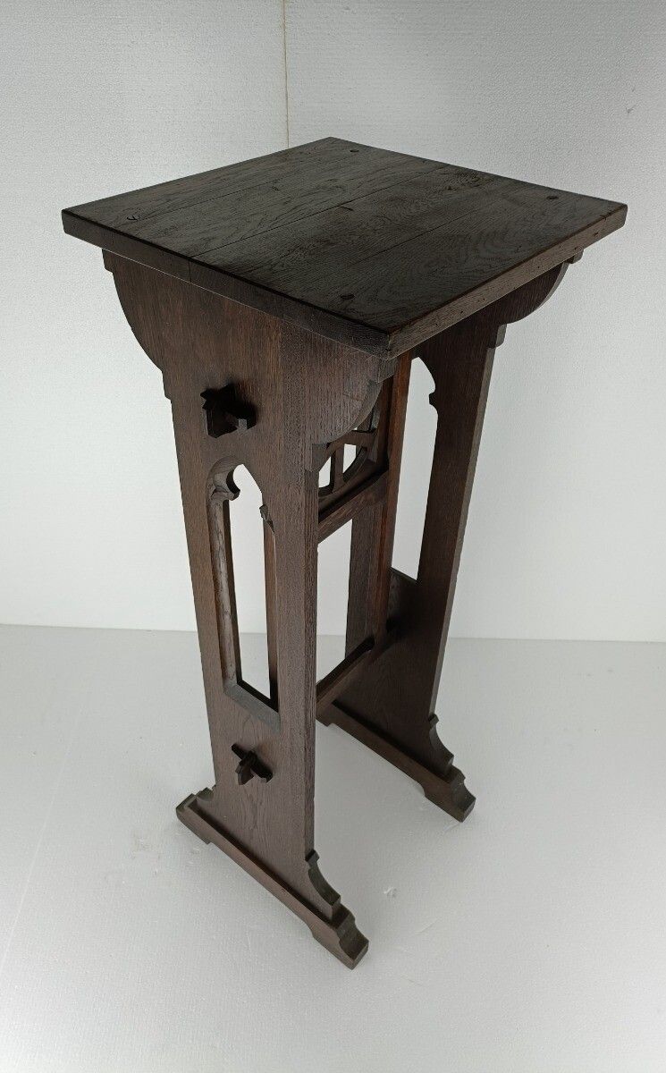 Antique Neo Gothic French Oak Pedestal Stand Church Hand Carved 19th Century Gor photo vinterior
