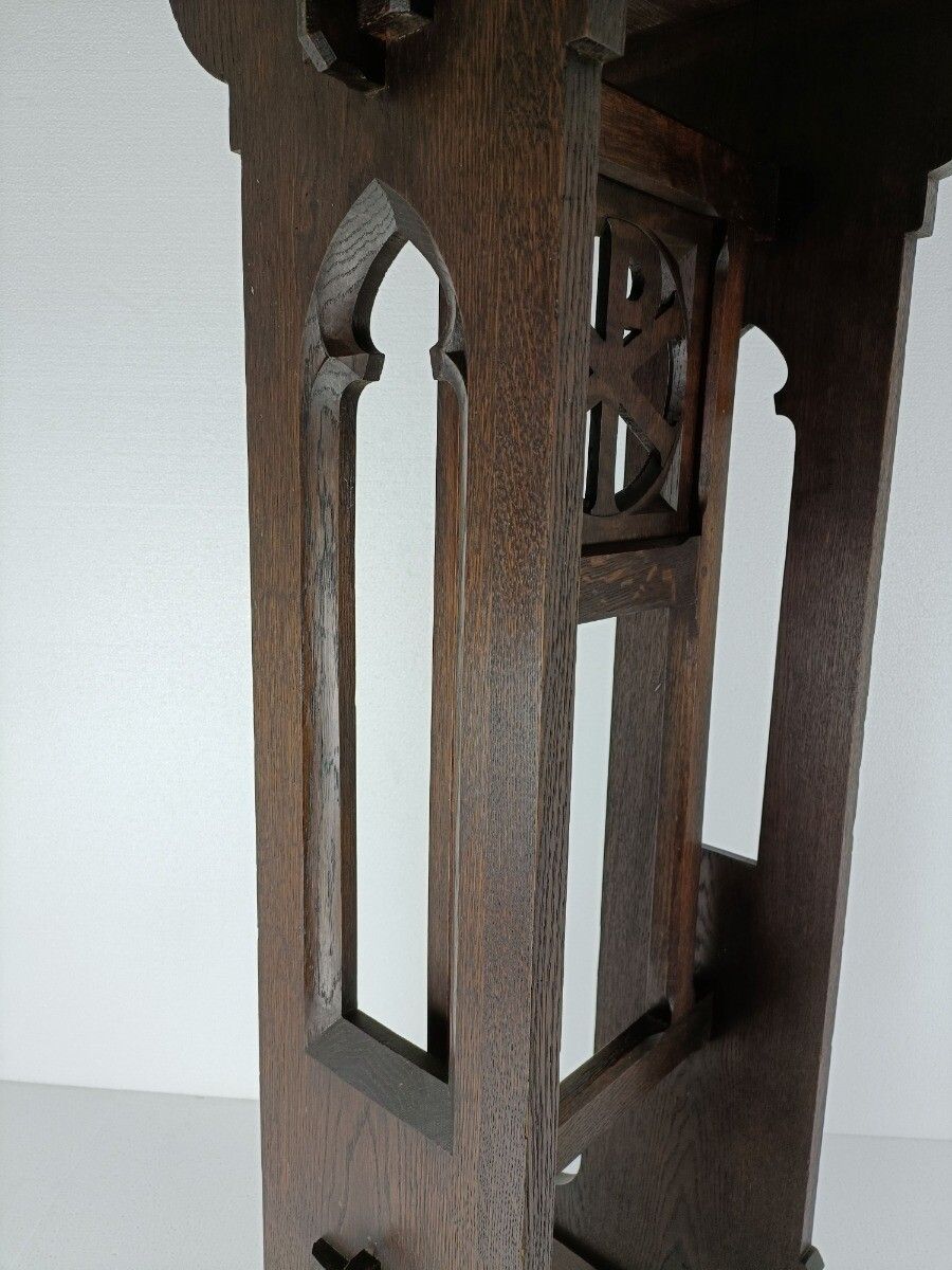 Antique Neo Gothic French Oak Pedestal Stand Church Hand Carved 19th Century Gor photo buy