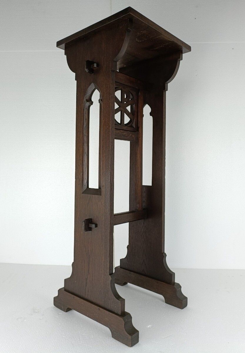 photo furniture Antique Neo Gothic French Oak Pedestal Stand Church Hand Carved 19th Century Gor