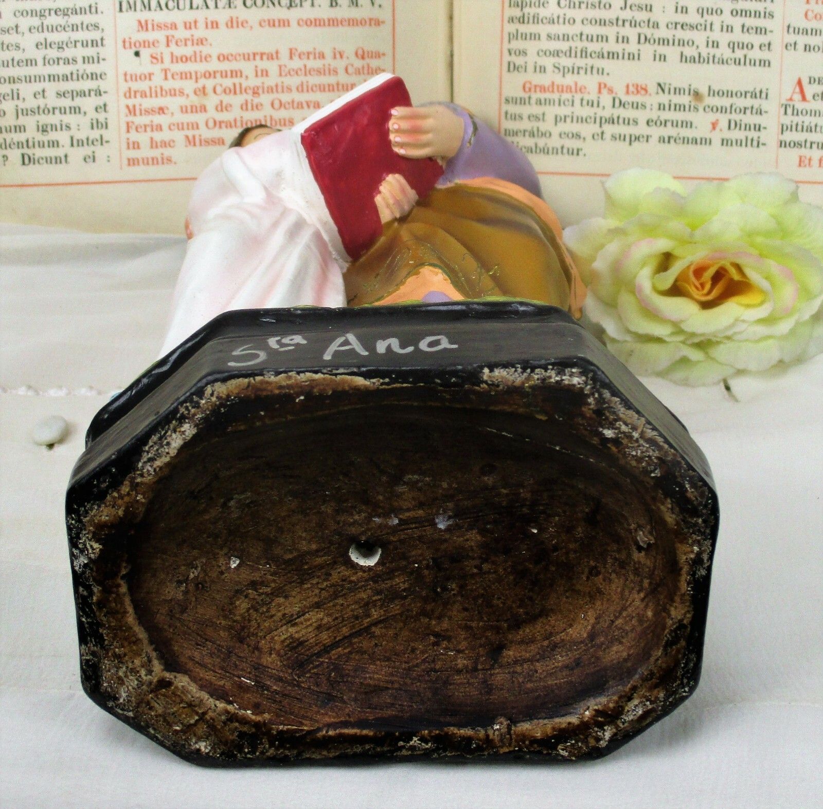 Statue Saint Anne Virgin Mary As A Child Reading Old Testament Glass Eyes Htf photo buy