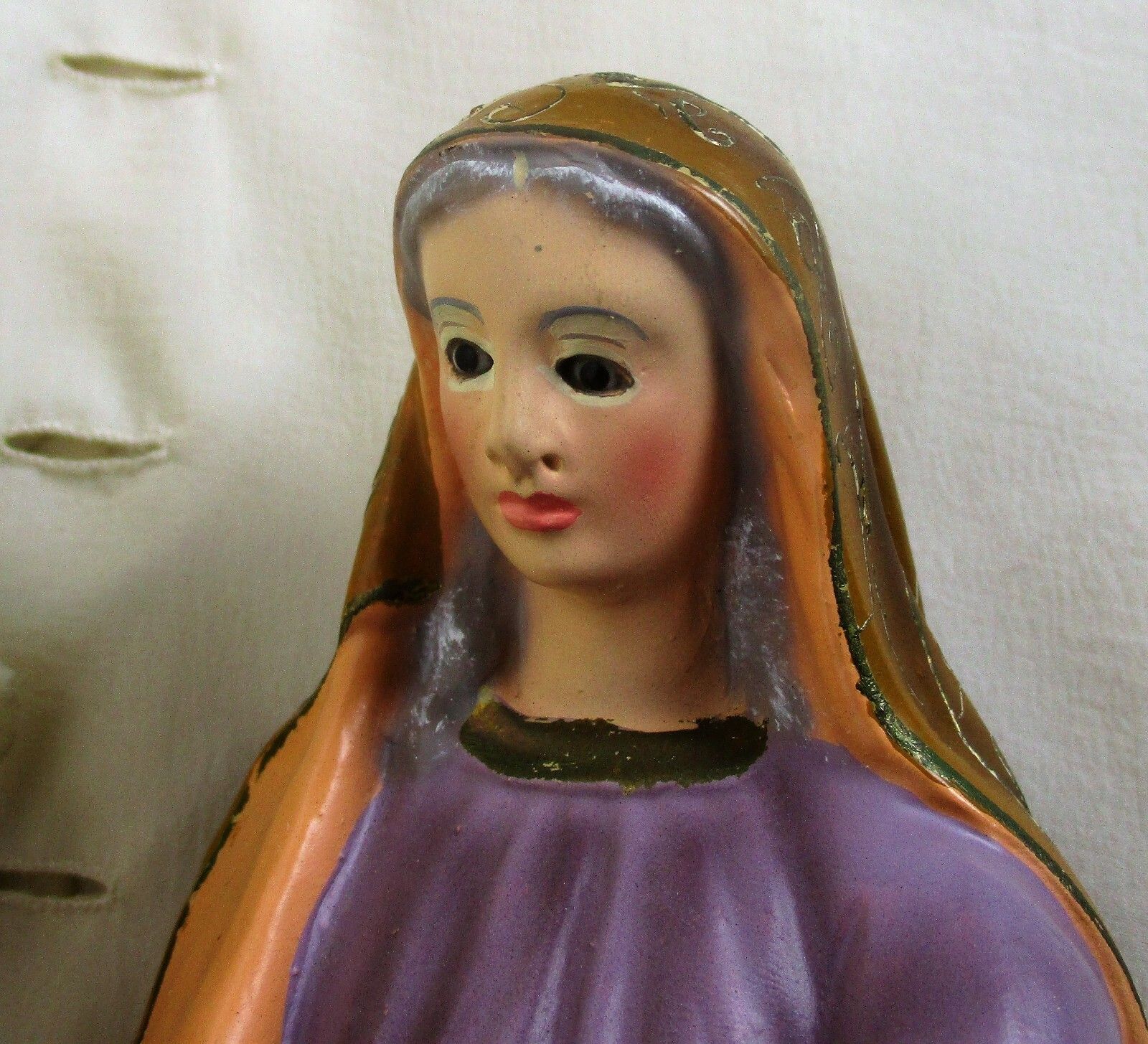 Statue Saint Anne Virgin Mary As A Child Reading Old Testament Glass Eyes Htf photo vintage