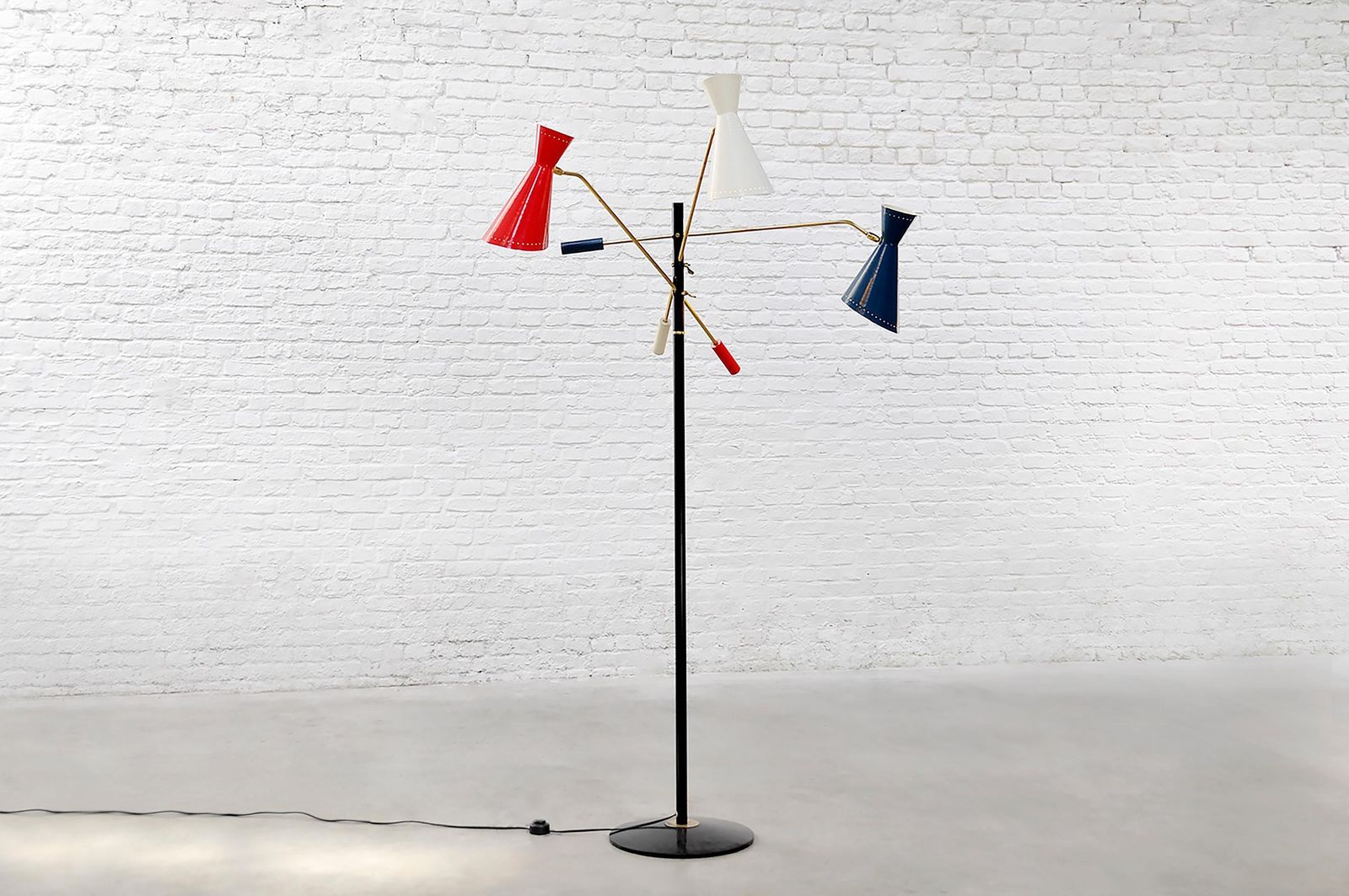 Original 50's Italian Tricolor Counterweight “Diabolo” Floor Lamp photo Lighting