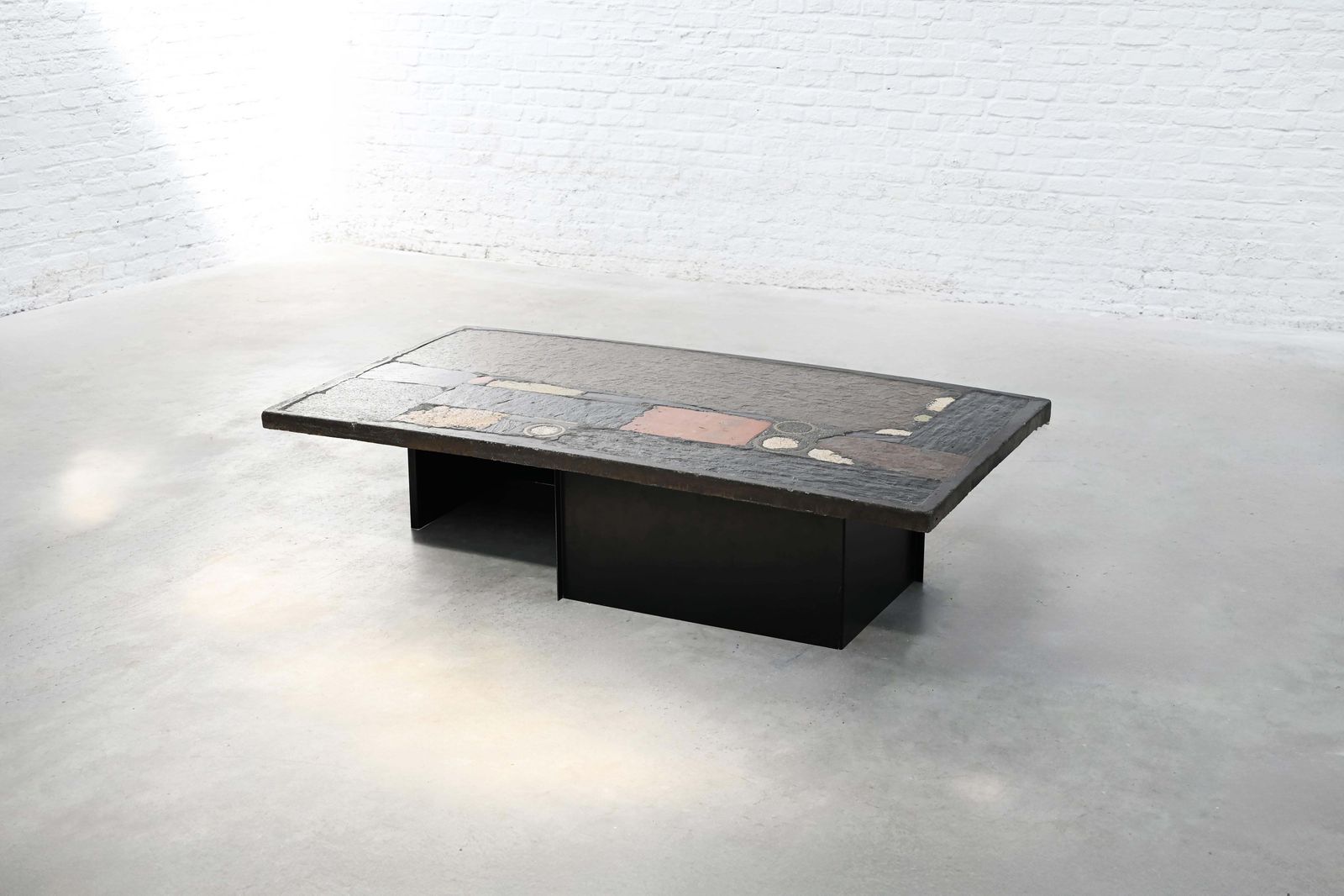Paul Kingma Slate, Stone, And Brass Inlaid Coffee Table, 1974 photo buy