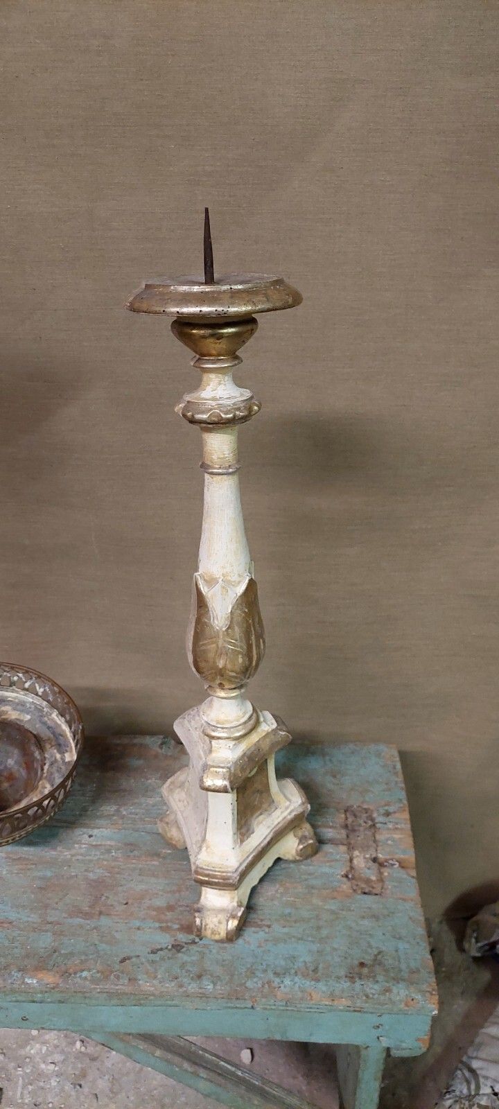 Wooden Candle Holder XVIII Century Gilded Silver Original Mecca photo Home Decor