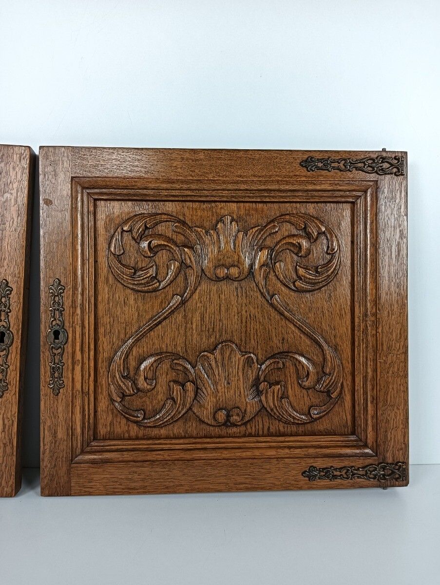 Pair Antique Hand Carved Wood Door Panels  Architectural Salvaged Reclaimed photo for sale