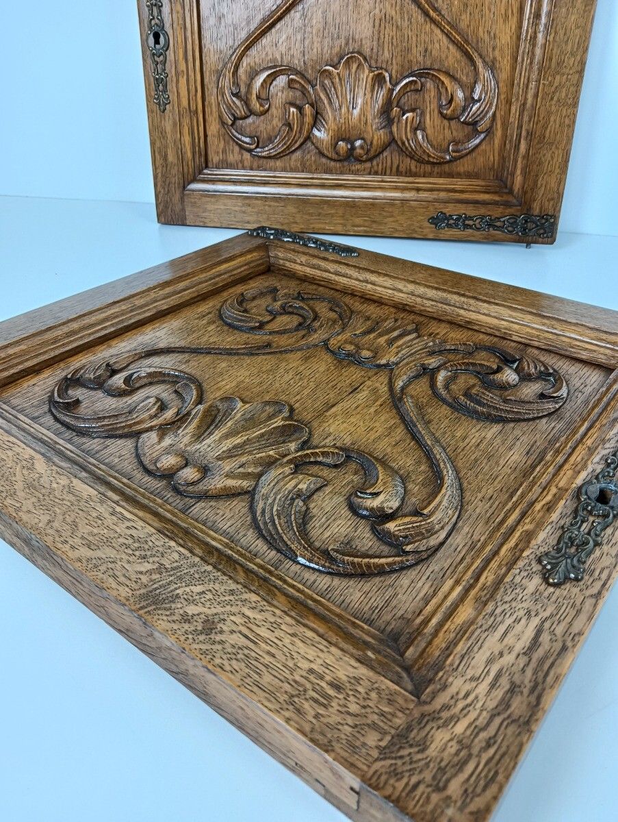 Pair Antique Hand Carved Wood Door Panels  Architectural Salvaged Reclaimed photo buy