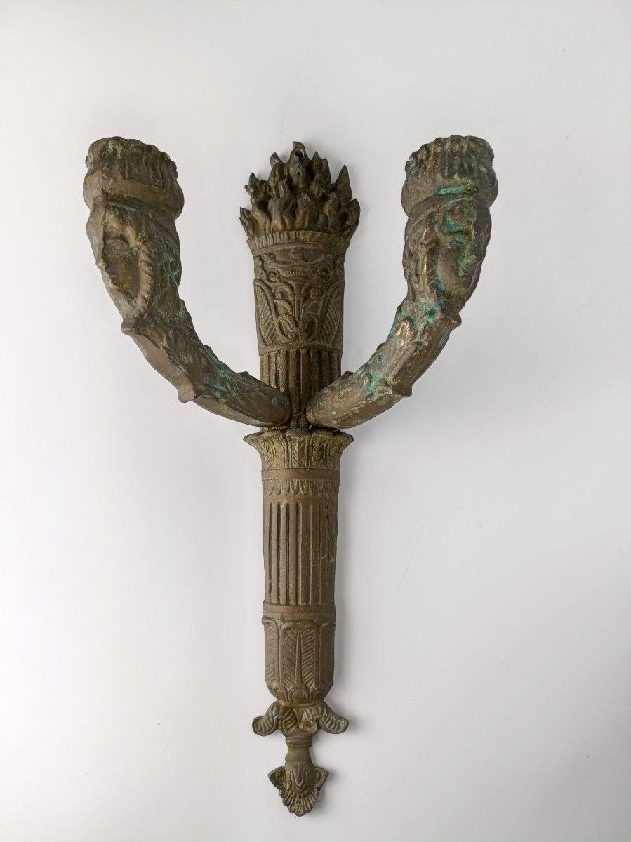 Bronze Wall Sconce Candelabra Antique Gothic Female Faces,19th Century photo furniture