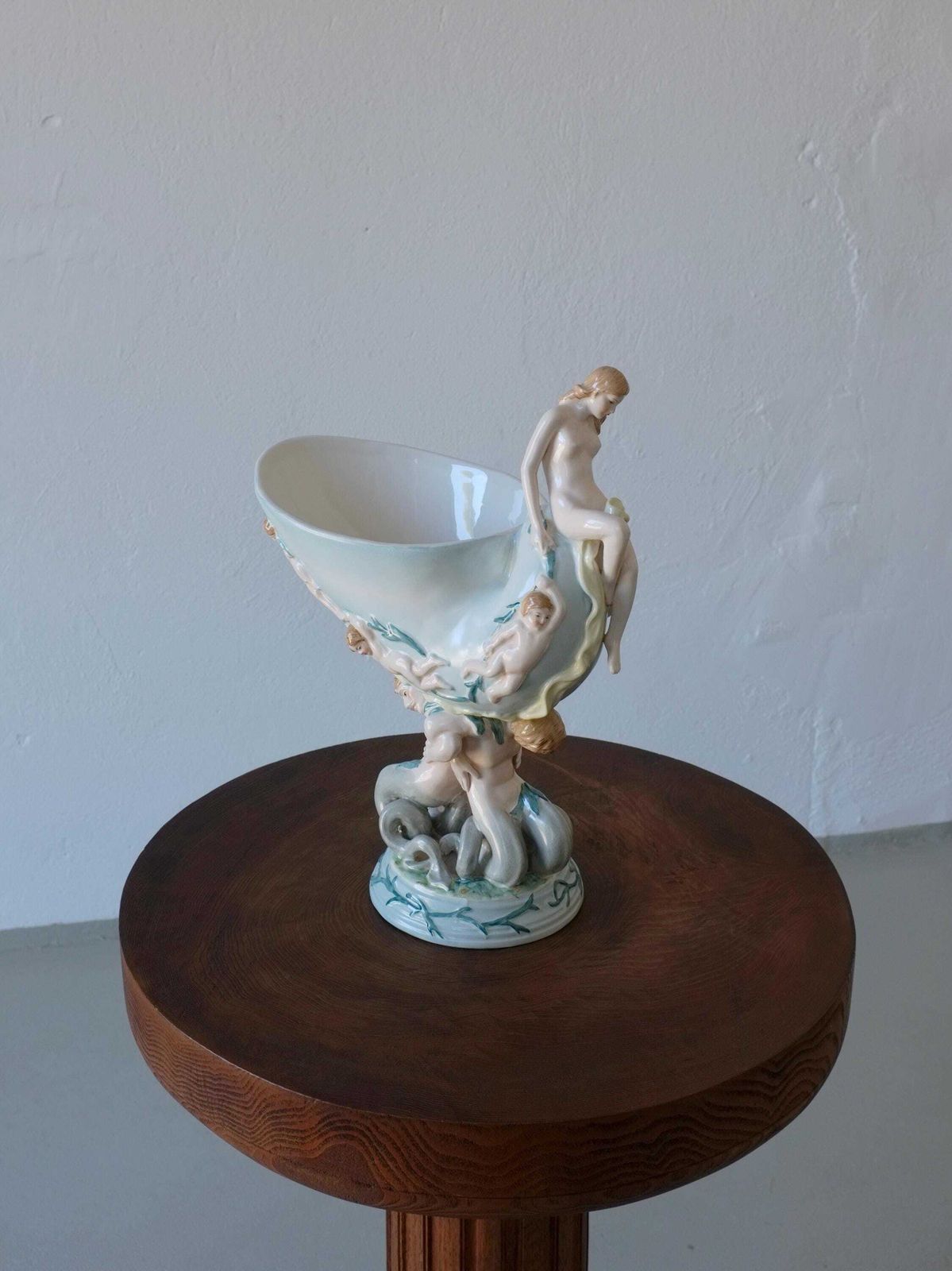 Porcelain Fruit Bowl | Nautilus Shell With Mermaid And Tritons | 20th Century photo for sale