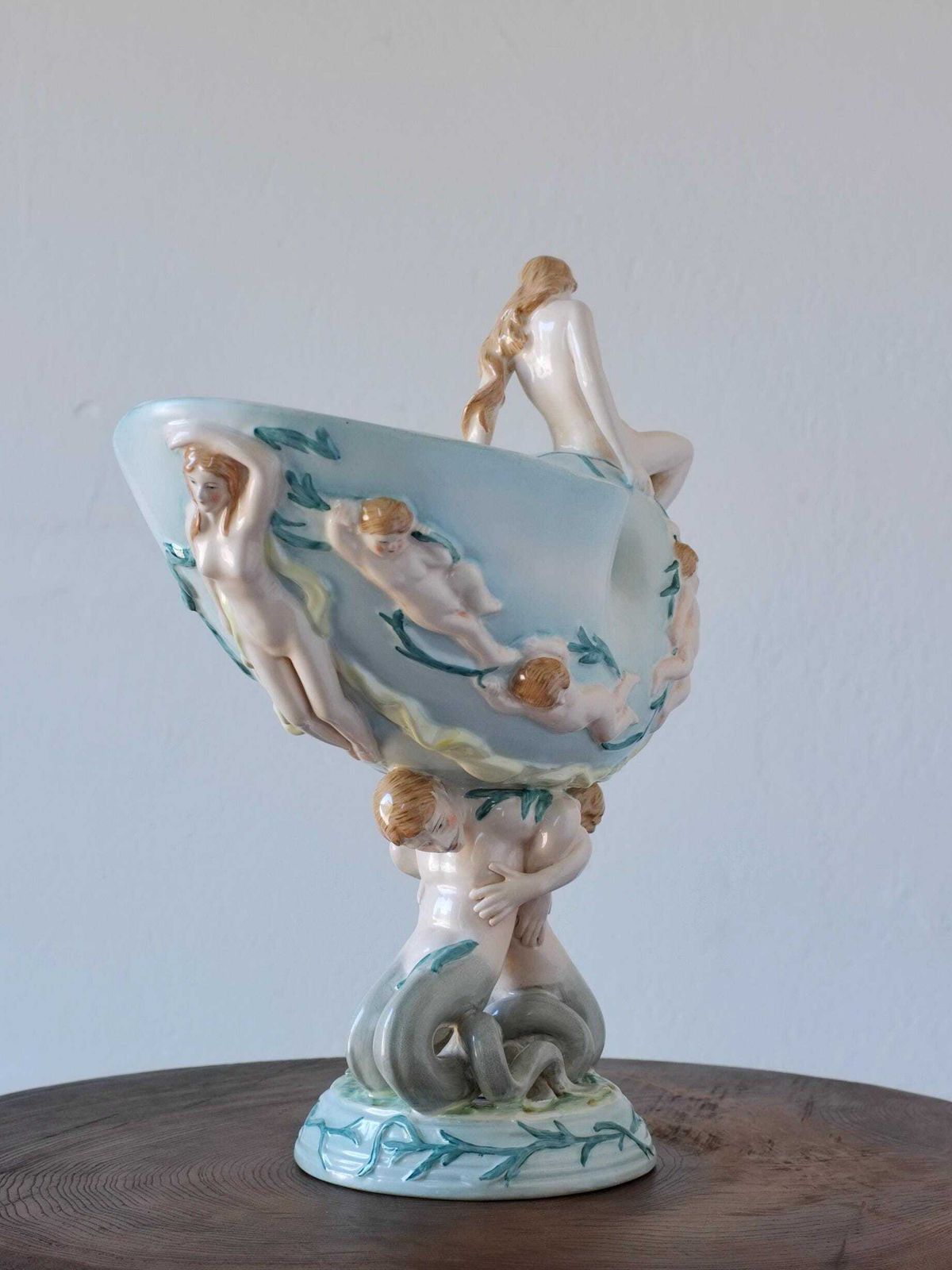 Porcelain Fruit Bowl | Nautilus Shell With Mermaid And Tritons | 20th Century photo 317.0