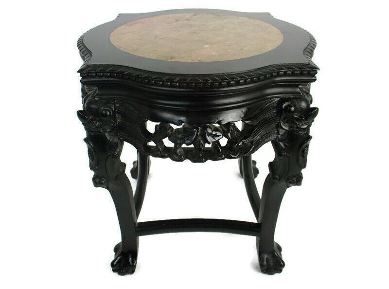 Hand Carved Wooden Chinese Marble Top Hall Console Table Pedestal Bonsai Stand