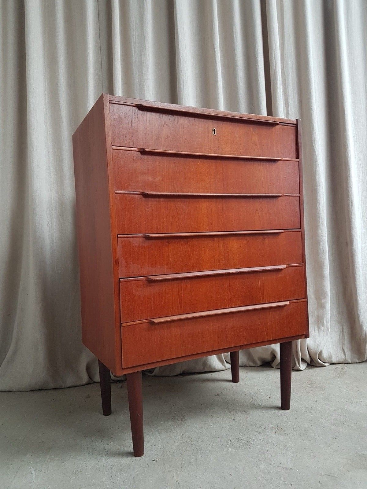 Vtg Mid Century Danish Teak Chest Of Drawers Tallboy Retro Scandi R908 photo for sale