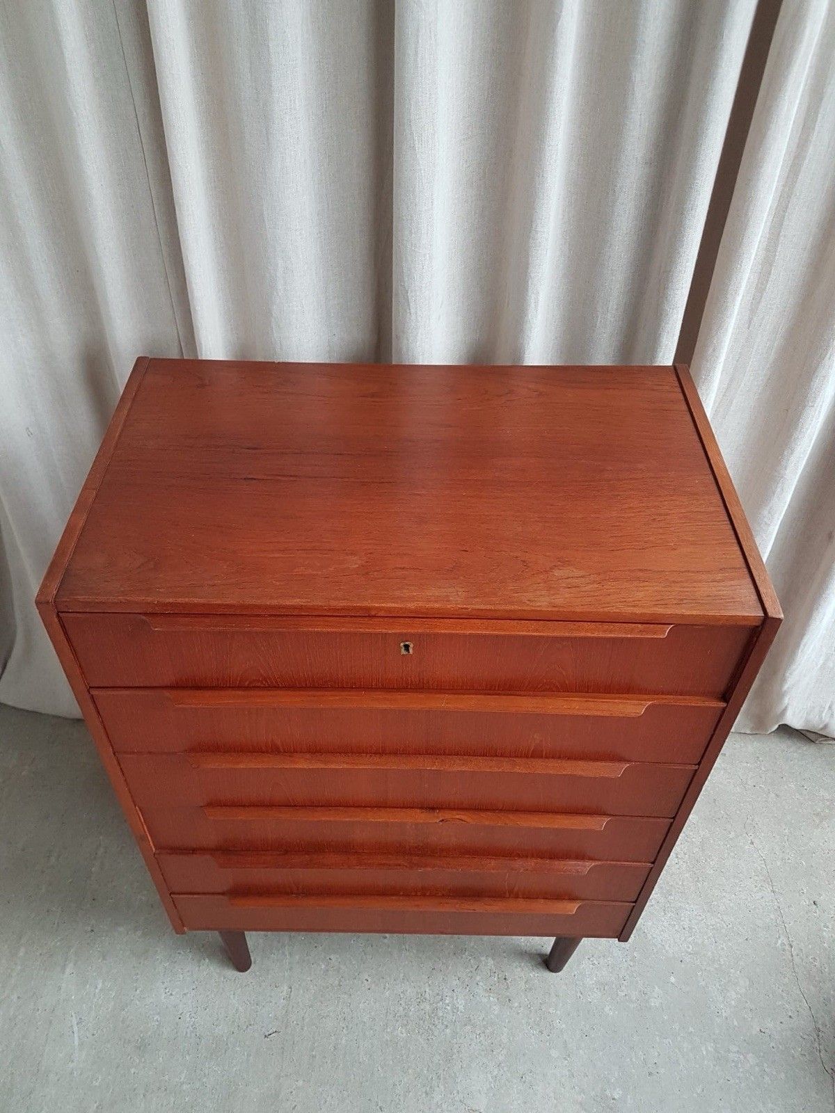 photo for sale Vtg Mid Century Danish Teak Chest Of Drawers Tallboy Retro Scandi R908