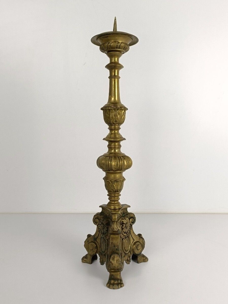 Antique Brass Ornate Candle Holder Candle Stick Large photo for sale