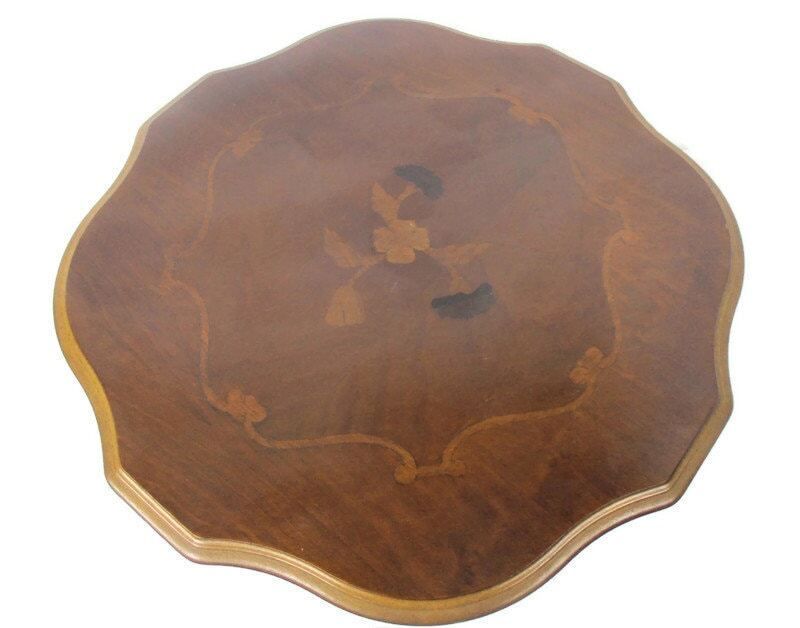 Italian Hand Carved Wood Coffee Wine Side Table Inlay Marquetry Tripod Pedestal photo furniture