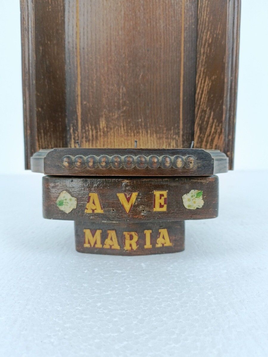 Gothic Gorgeous Wooden Ornate Chapel For Statue  Antique Hand Painted Ave Maria photo Home Decor