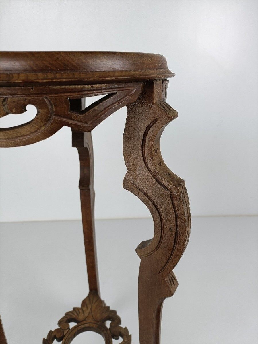 Carved Wood Marble Top Plant Flower Bonsai Stand  Side Table Pedestal Antique Be photo 384.0