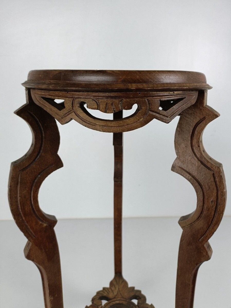 Carved Wood Marble Top Plant Flower Bonsai Stand  Side Table Pedestal Antique Be photo vinterior