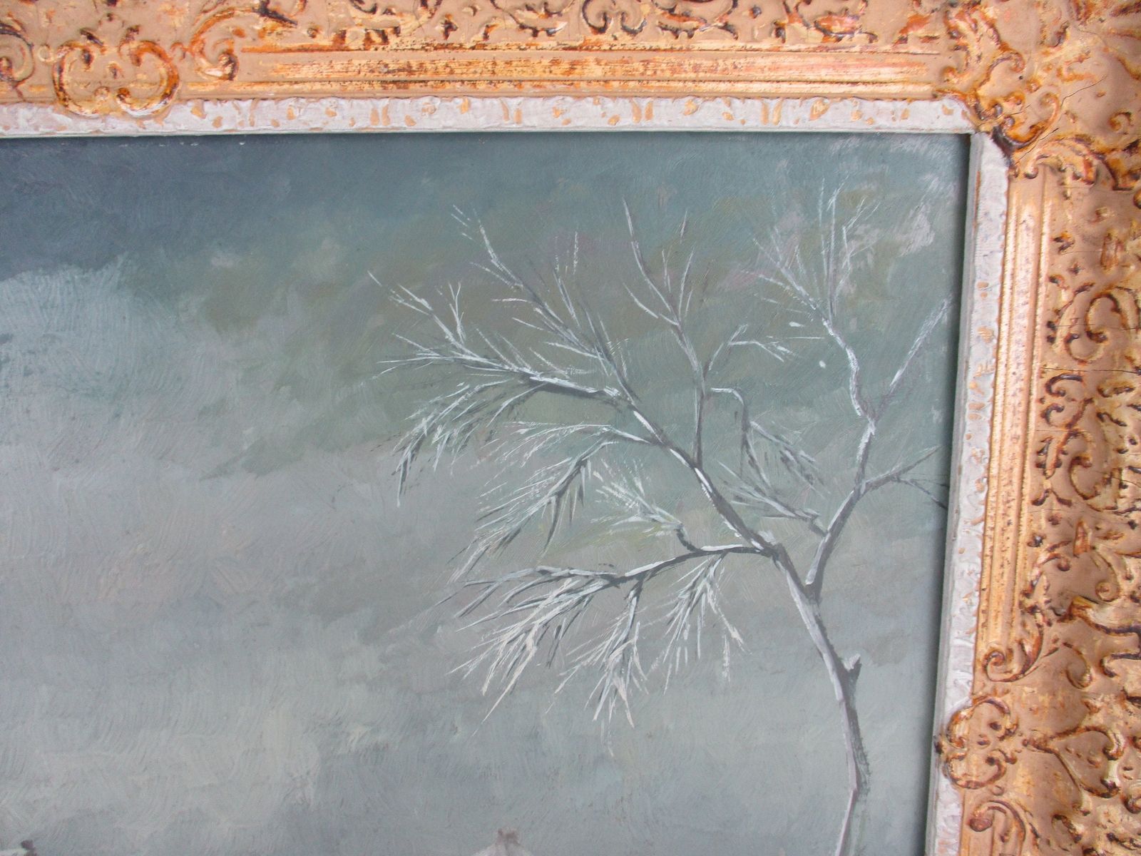 Beautiful Oil Painting On Wood  Framed  1963 Winter Landscape Gorgeous Signed photo Art