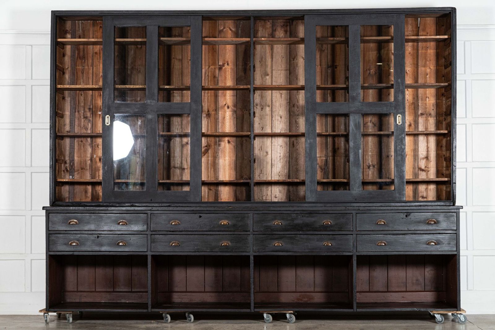 Monumental 19thc English Ebonised Pine Housekeepers / Haberdashery Cabinet photo furniture