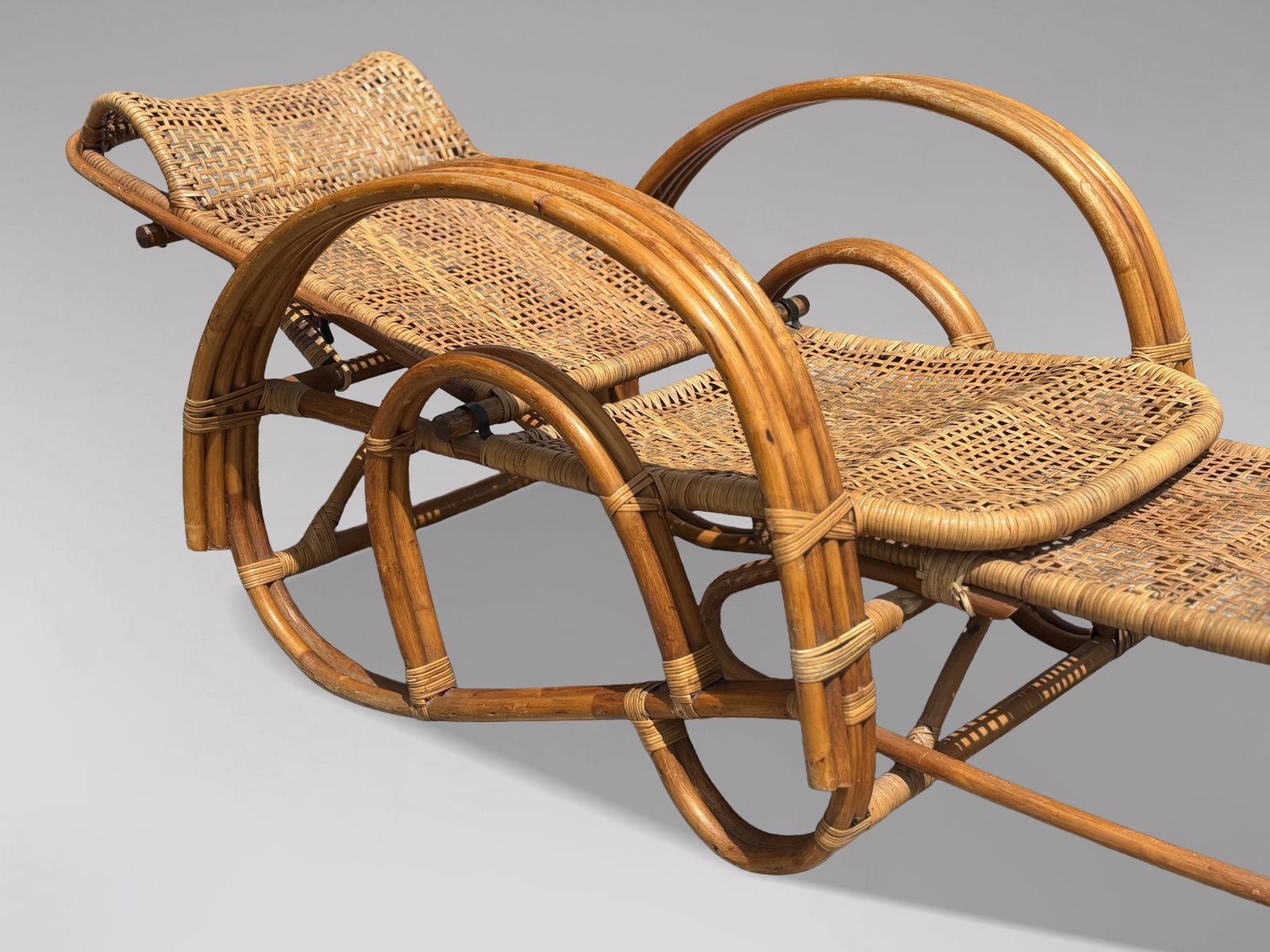 1950's Italian Bamboo & Rattan Chaise Longue Sun Lounger photo furniture