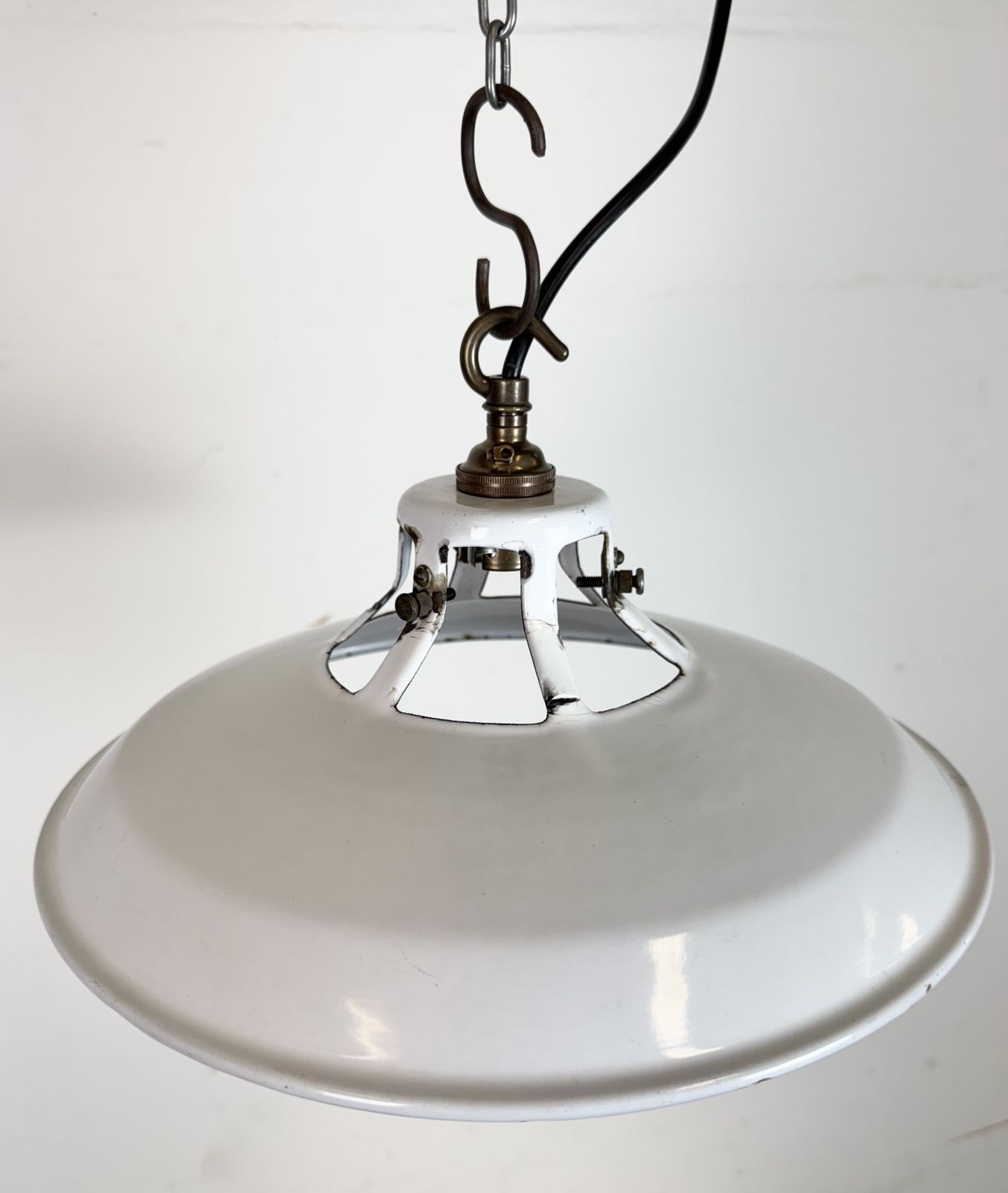 photo buy Industrial White Enamel Factory Pendant Lamp, 1960s