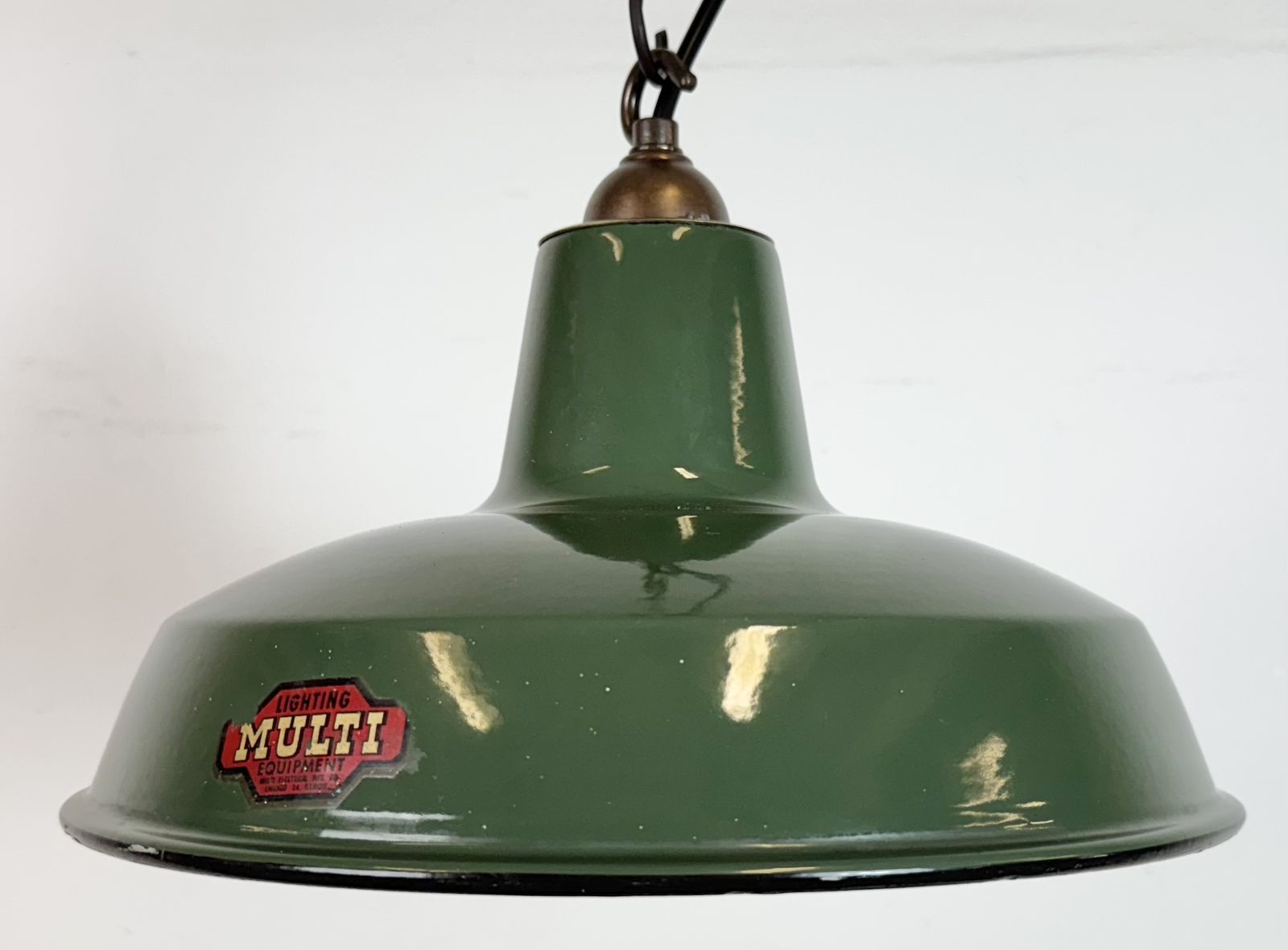 Industrial Green Enamel Factory Pendant Lamp From Multi Electrical Co., 1960s, 3x photo furniture