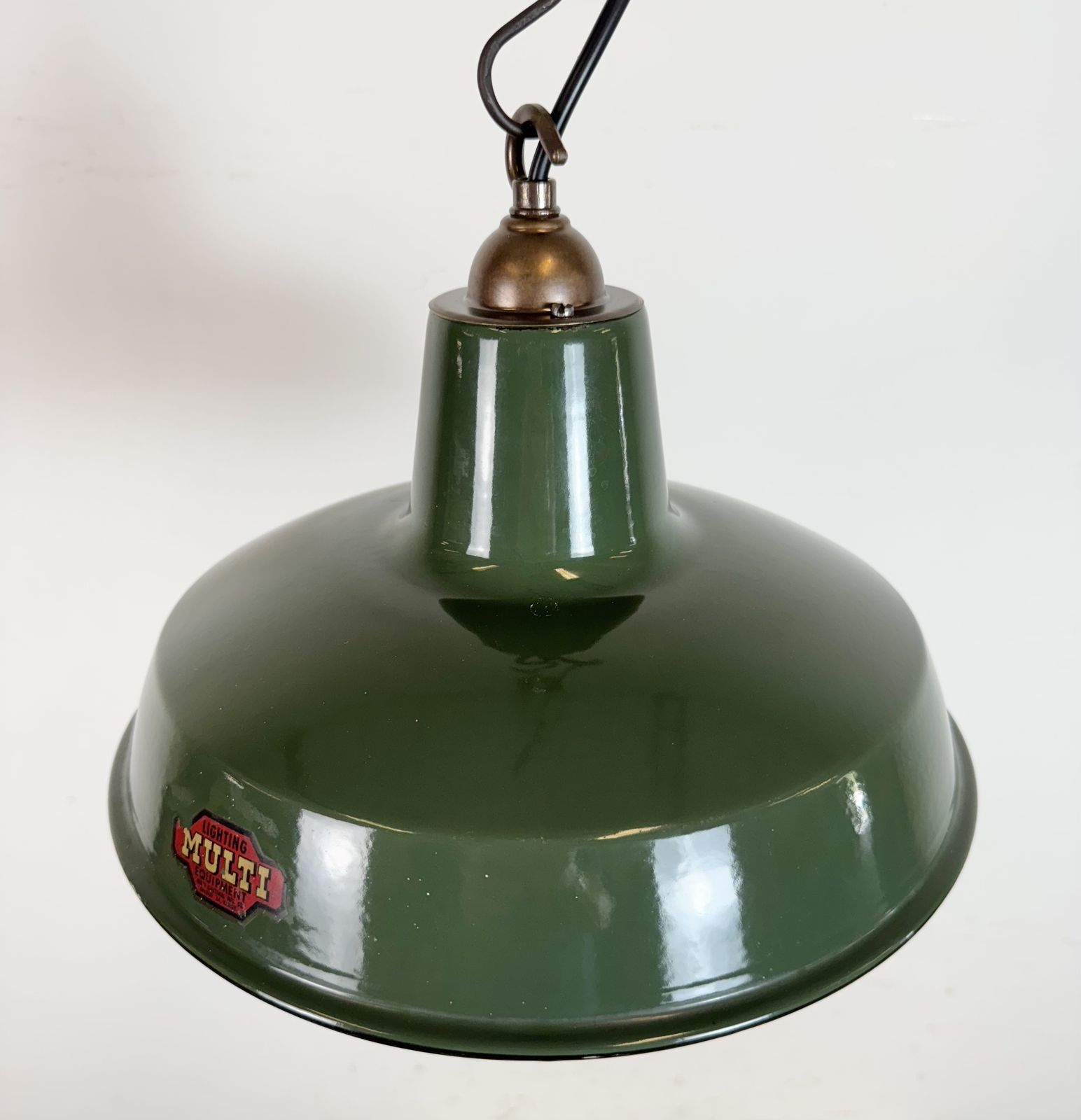 219.0 Industrial Green Enamel Factory Pendant Lamp From Multi Electrical Co., 1960s, 3x photo