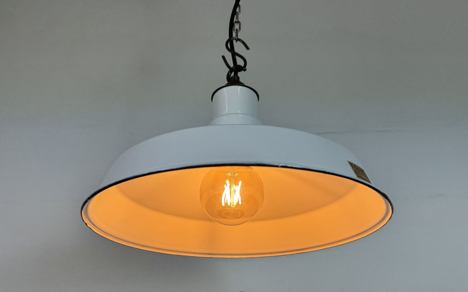 Industrial White Enamel Factory Pendant Lamp From Quadrangle Mfg. Co., 1960s, 5x photo Lighting