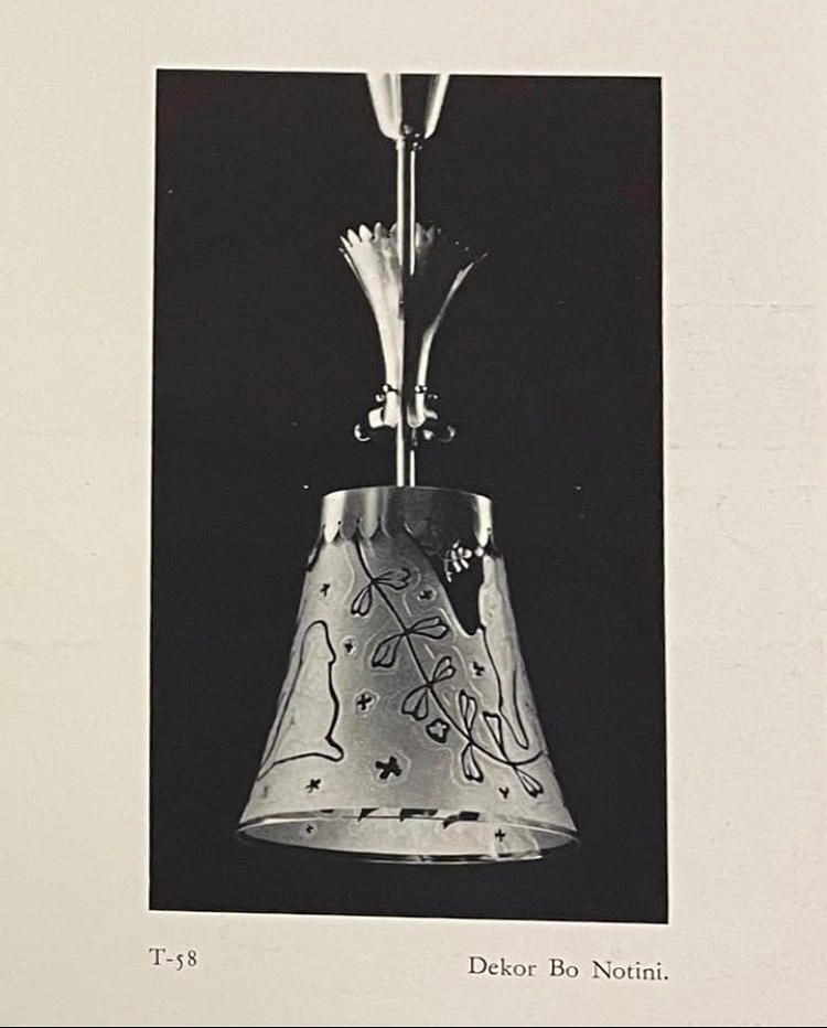 Bo Notini. Ceiling Lamp, Glössner & Co, 1940/50's, Swedish Modern, Model T 58, Brass And Glass photo buy