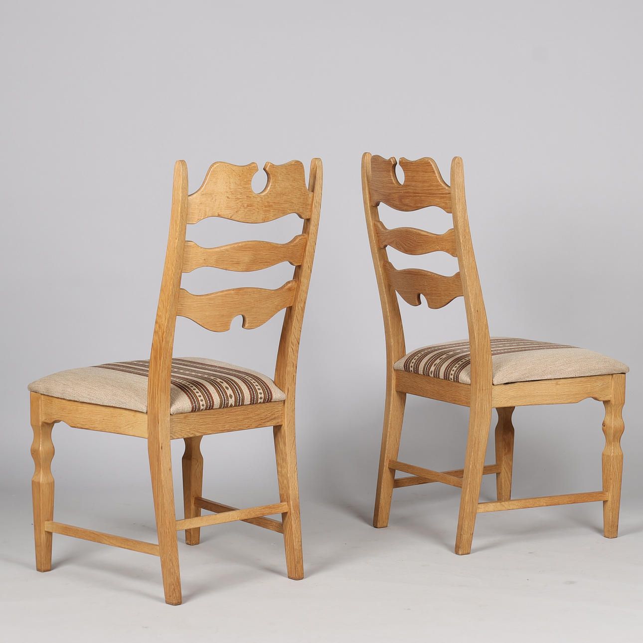 Henry Kjærnulf (1911 1975). Six Chairs Made Of Oak, Seats Upholstered In Striped Wool, Eg Kvalitetmøbler, Denmark, Circa 1960s photo vintage