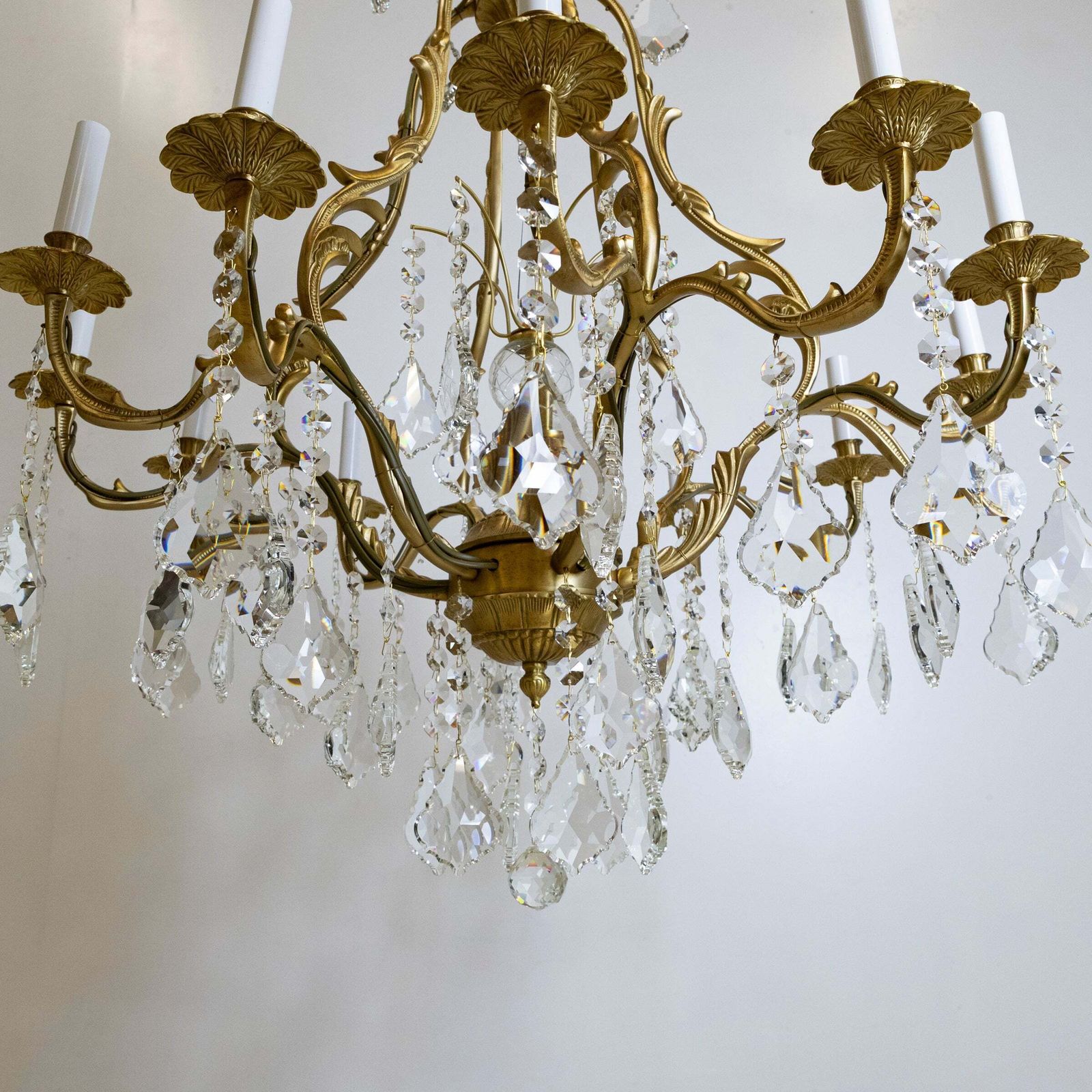 photo for sale Large French Antique Gilt Birdcage And Crystal Chandelier | 12 Arm