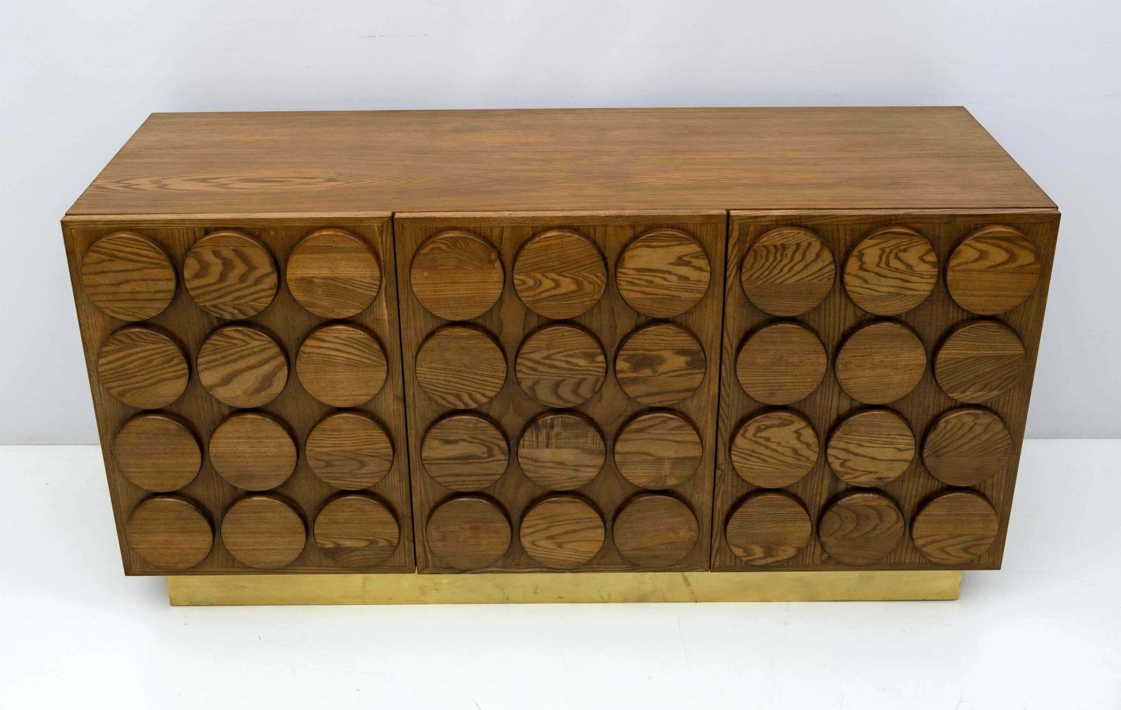 Brutalist Italian Chestnut Wood And Brass Bar Cabinet, 1970s photo Furniture