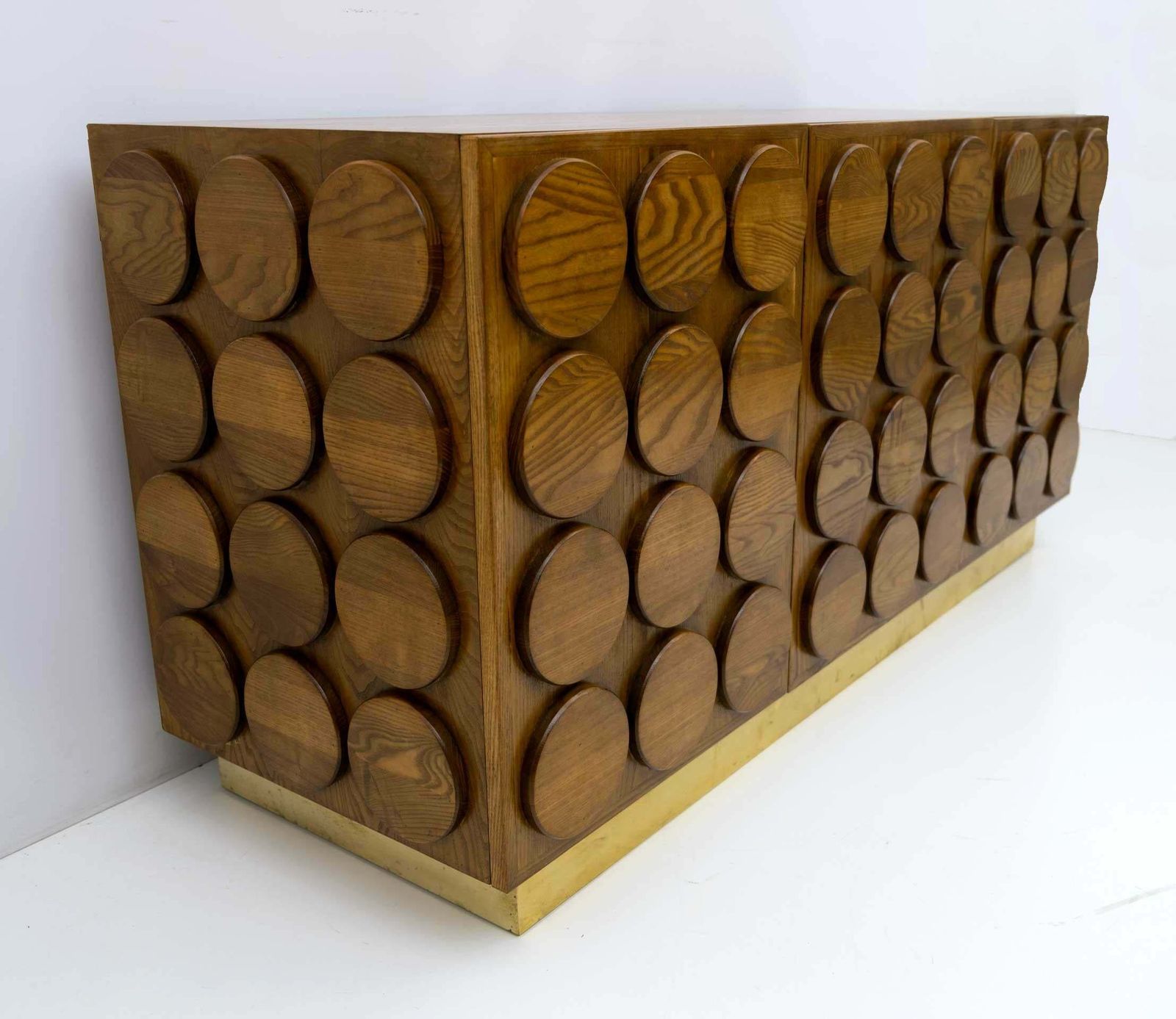 Brutalist Italian Chestnut Wood And Brass Bar Cabinet, 1970s photo buy