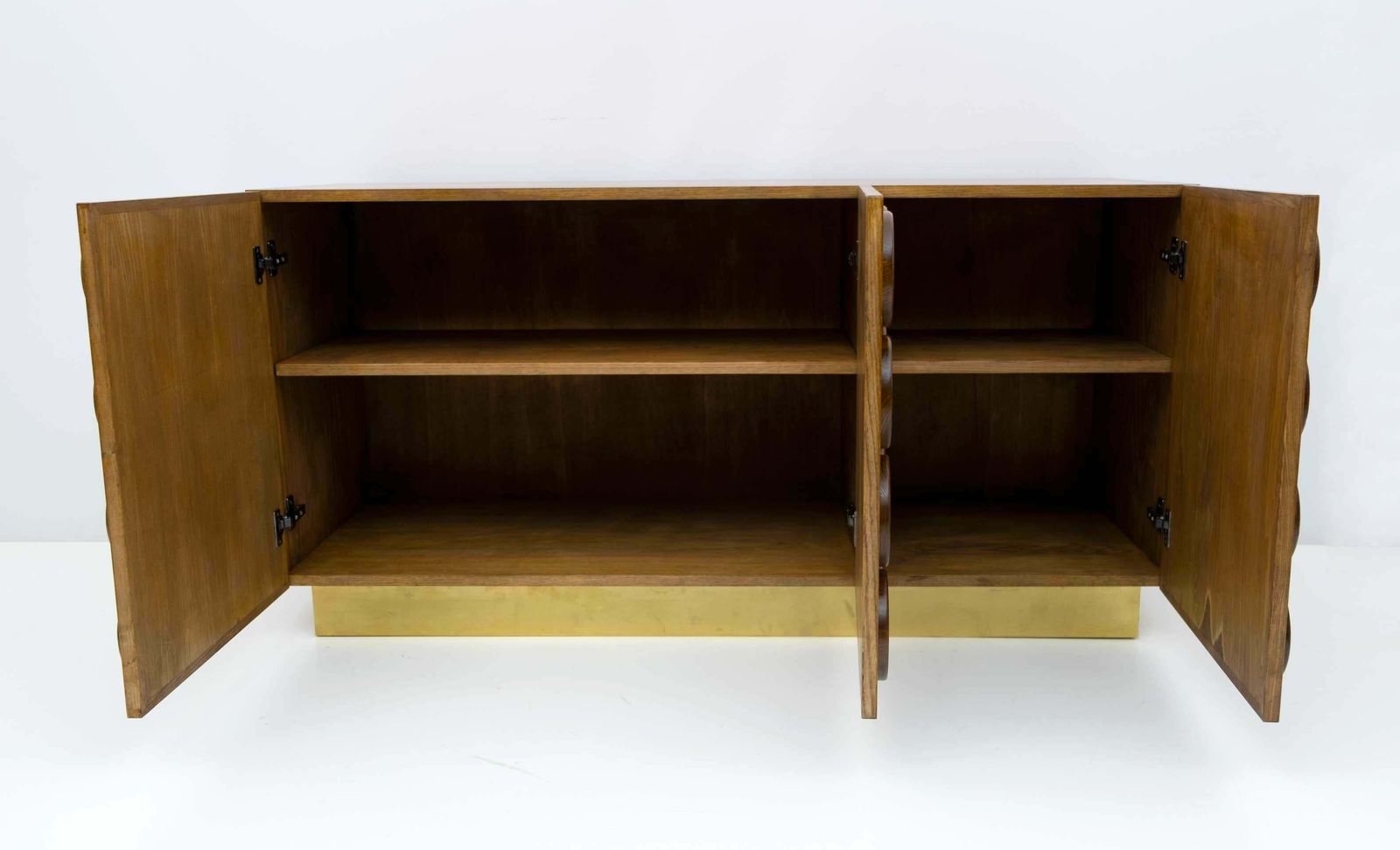 Brutalist Italian Chestnut Wood And Brass Bar Cabinet, 1970s photo vintage