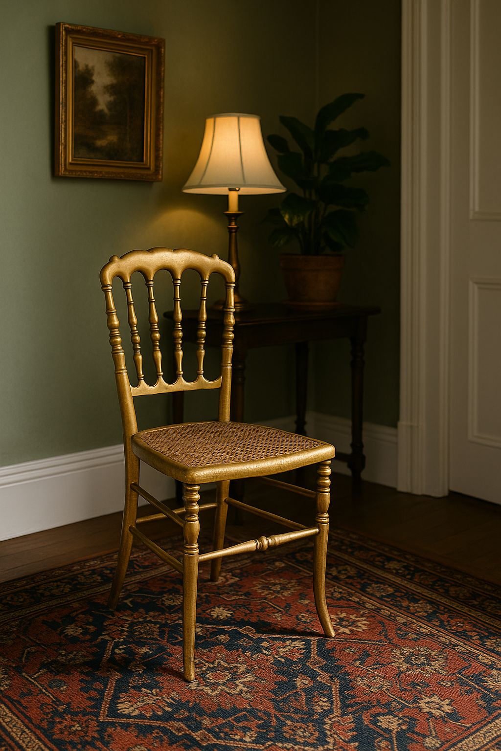 Set Of 2 Antique Napoleon III Style Giltwood Chair With Caned Seat