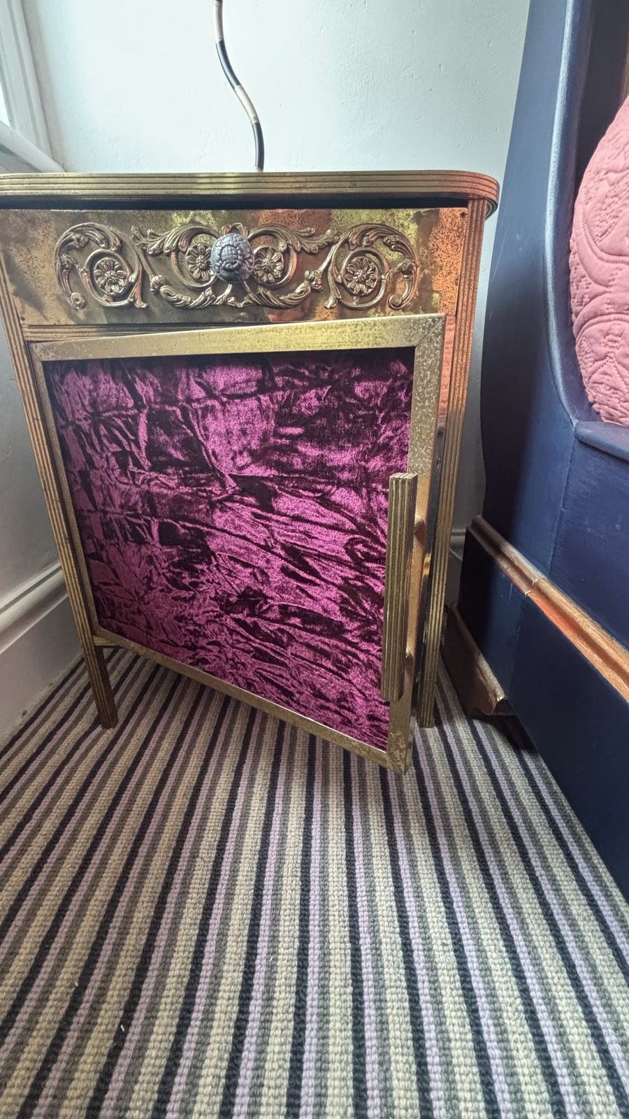 Mid Century Bronze Nightstand With Black Vitrine Glass Top And Velvet Side Panels And Door photo buy