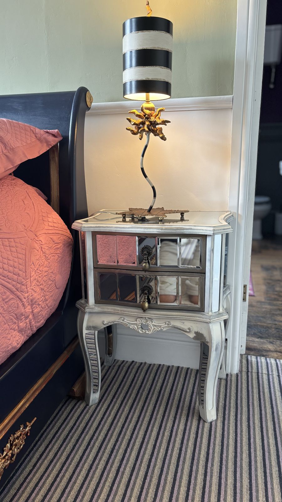 French Part Mirrored And Painted Bedside Drawers/Nightstand photo vintage