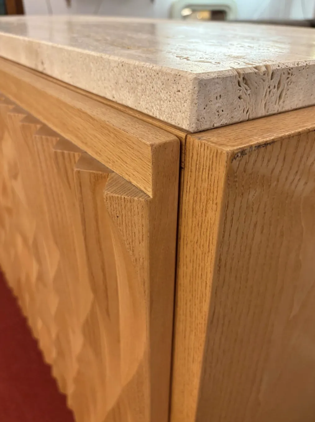 Contemporary Brutalist Sideboard, Wood And Travertine, Italy photo for sale