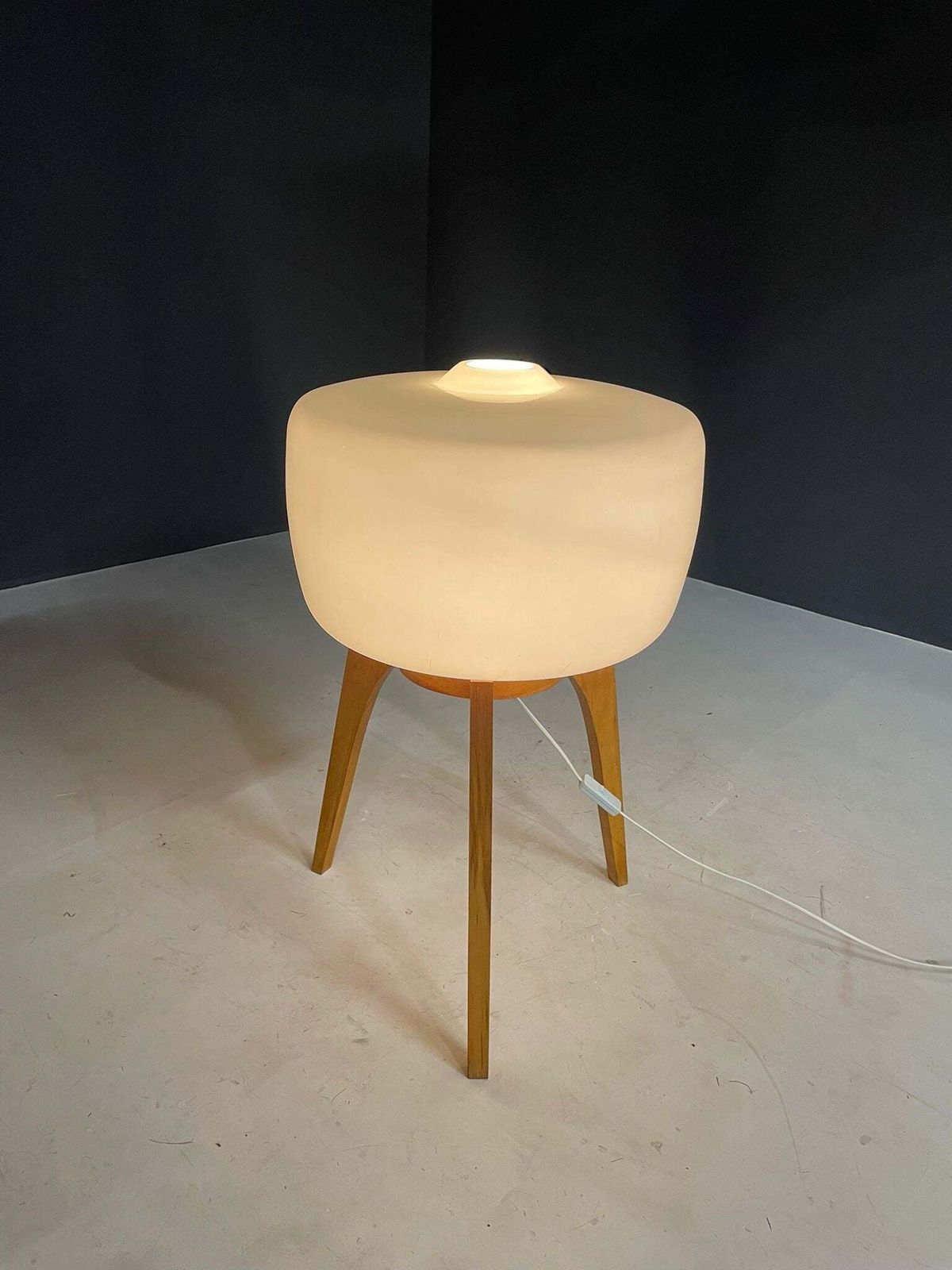 Large Floor Lamp By Uluv, Wood & Frosted Glass, Czechoslovakia, 1960s