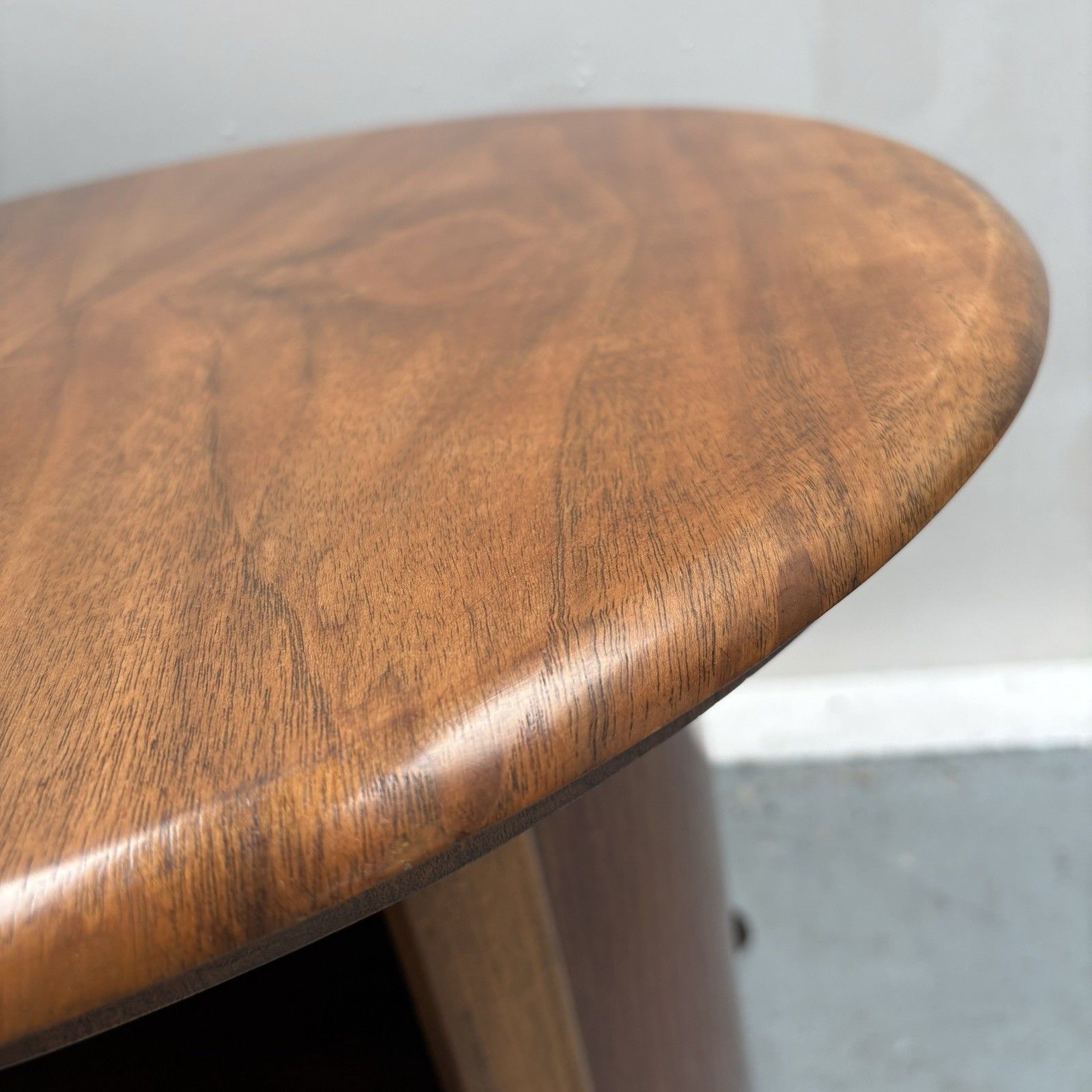 Furniture Art Deco Matched Walnut Veneer Barrel Pedestal Coffee Side Table photo