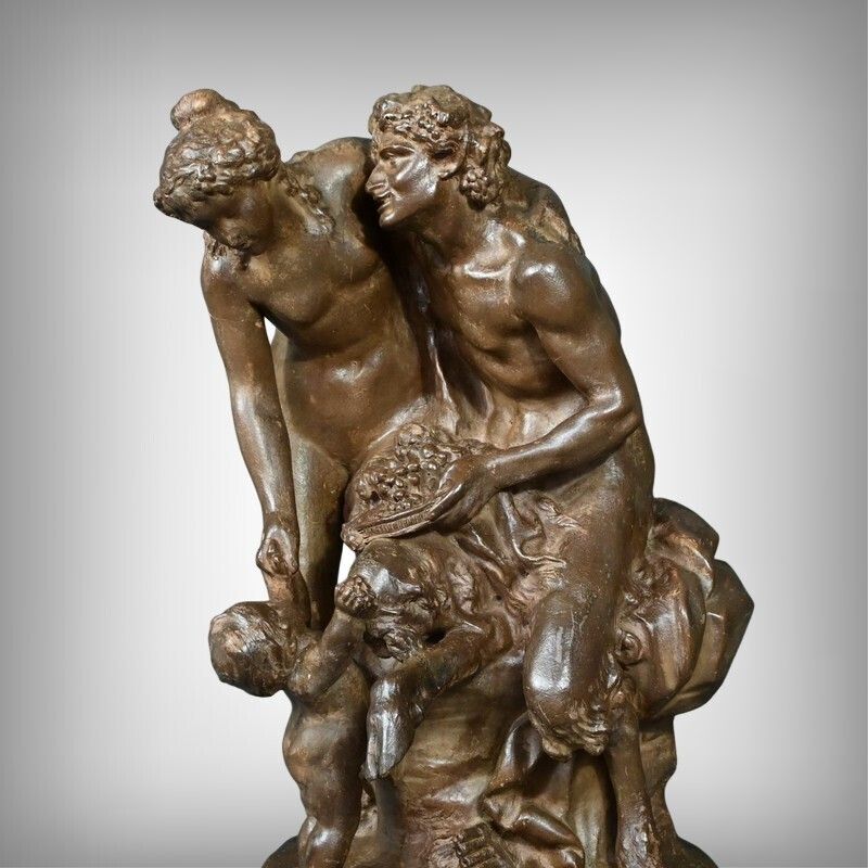 Terracotta Sculpture “The Faun Family” After Clodion – Late 19th Century photo furniture