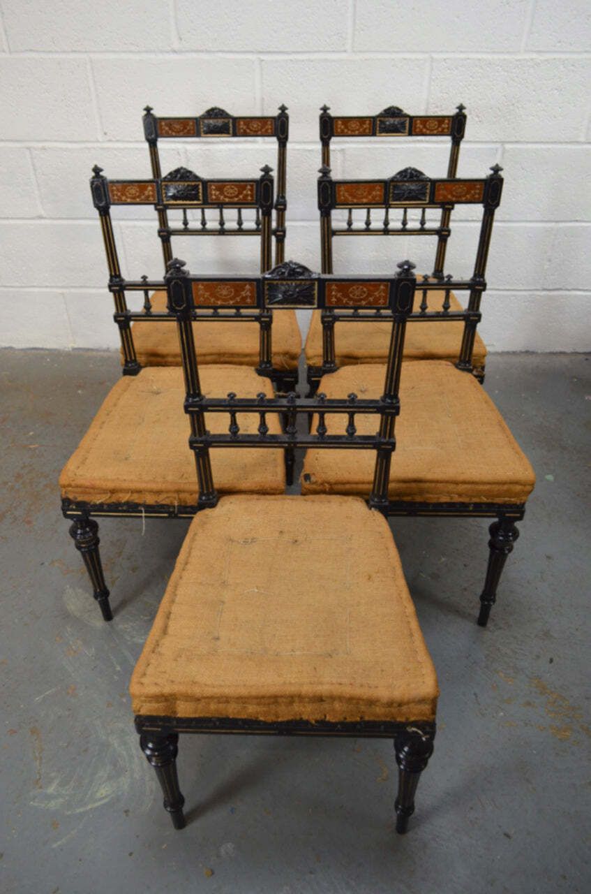 19th Century Aesthetic Movement Set Of Five Ebonised Chairs photo furniture