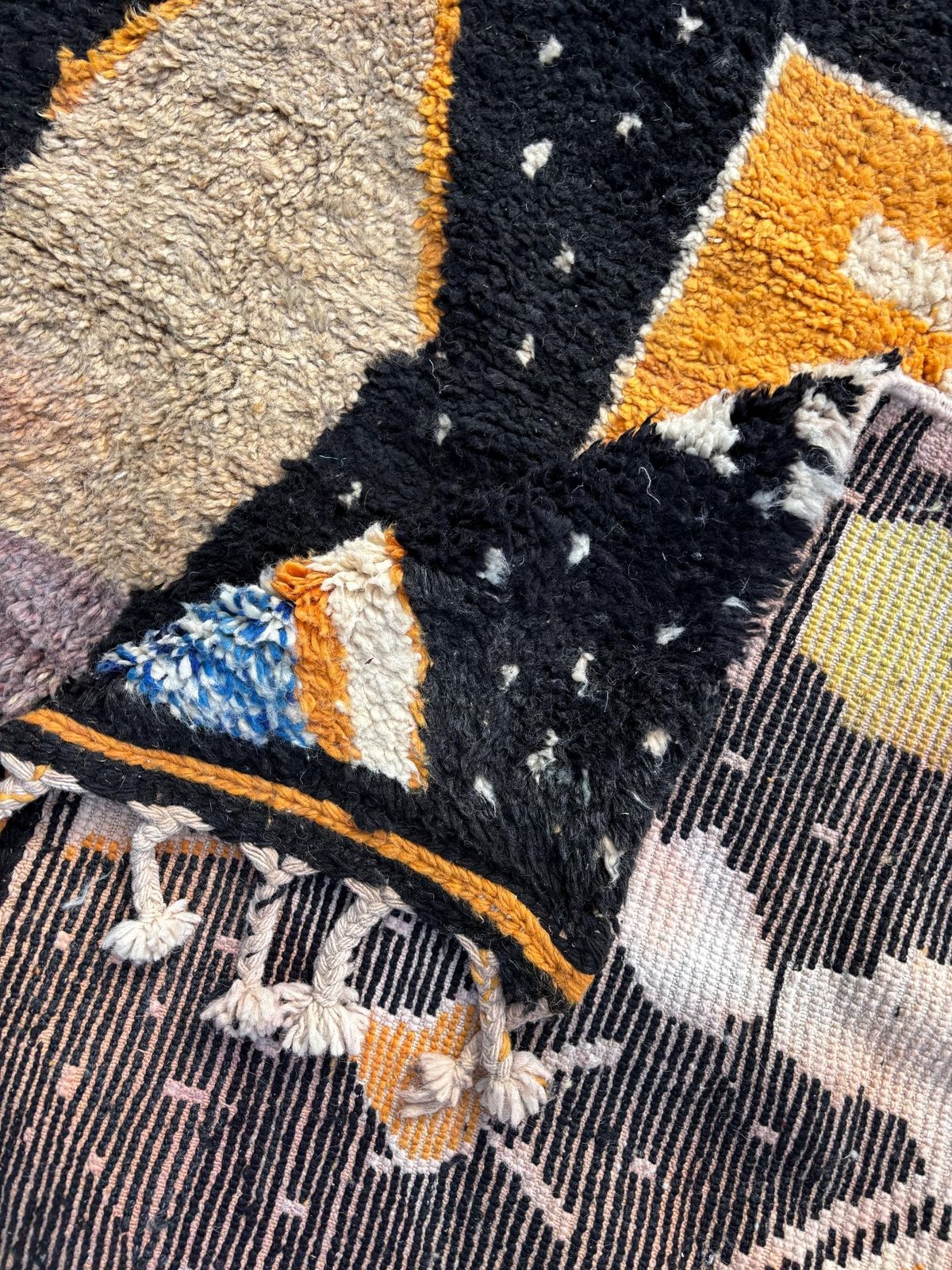 Moroccan Berber Black Wool Rug 200x280 Cm – Black Abstract Tribal Carpet – Handmade Boho Decor – Moroccan Carpet For Living Room photo for sale