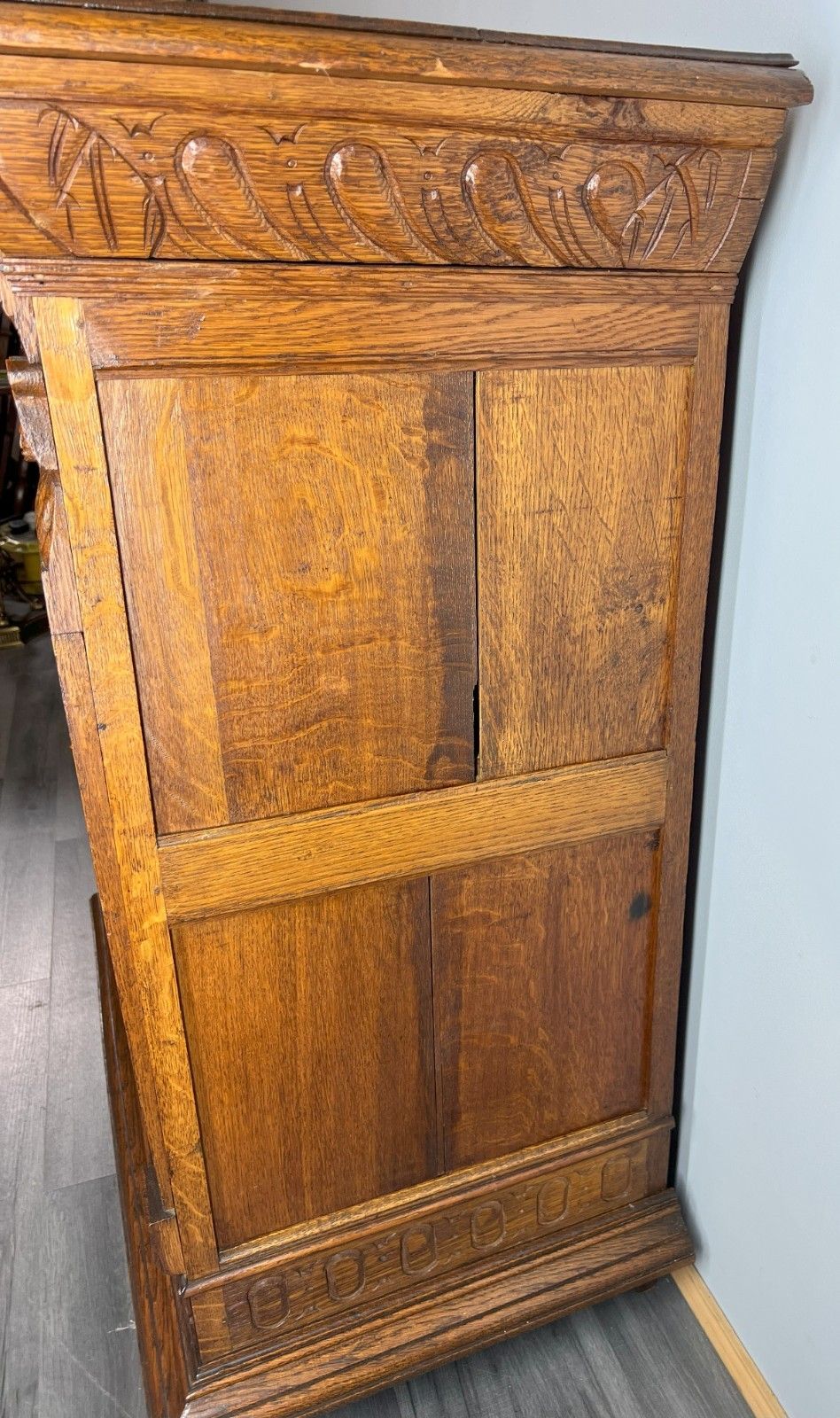 photo buy Cabinet Antique French Oak Carved Lion Mask Detail Cupboard With Key Lot 4053