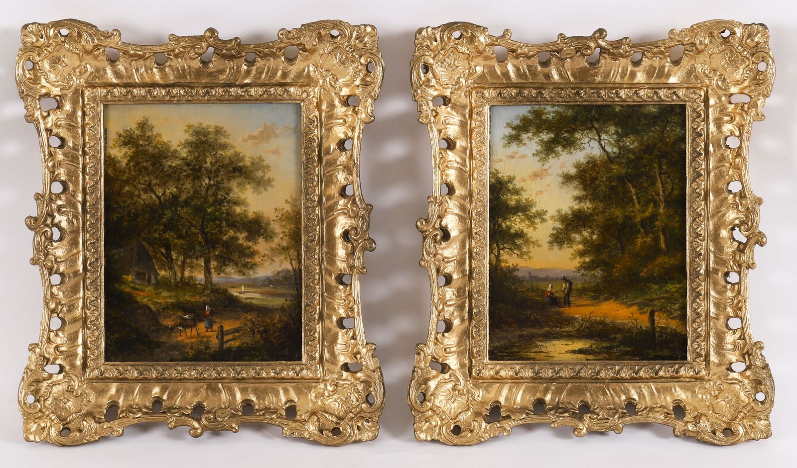 Antique Pair Dutch Forest Scene Oil Paintings By Jan Evert Morel  18th Century