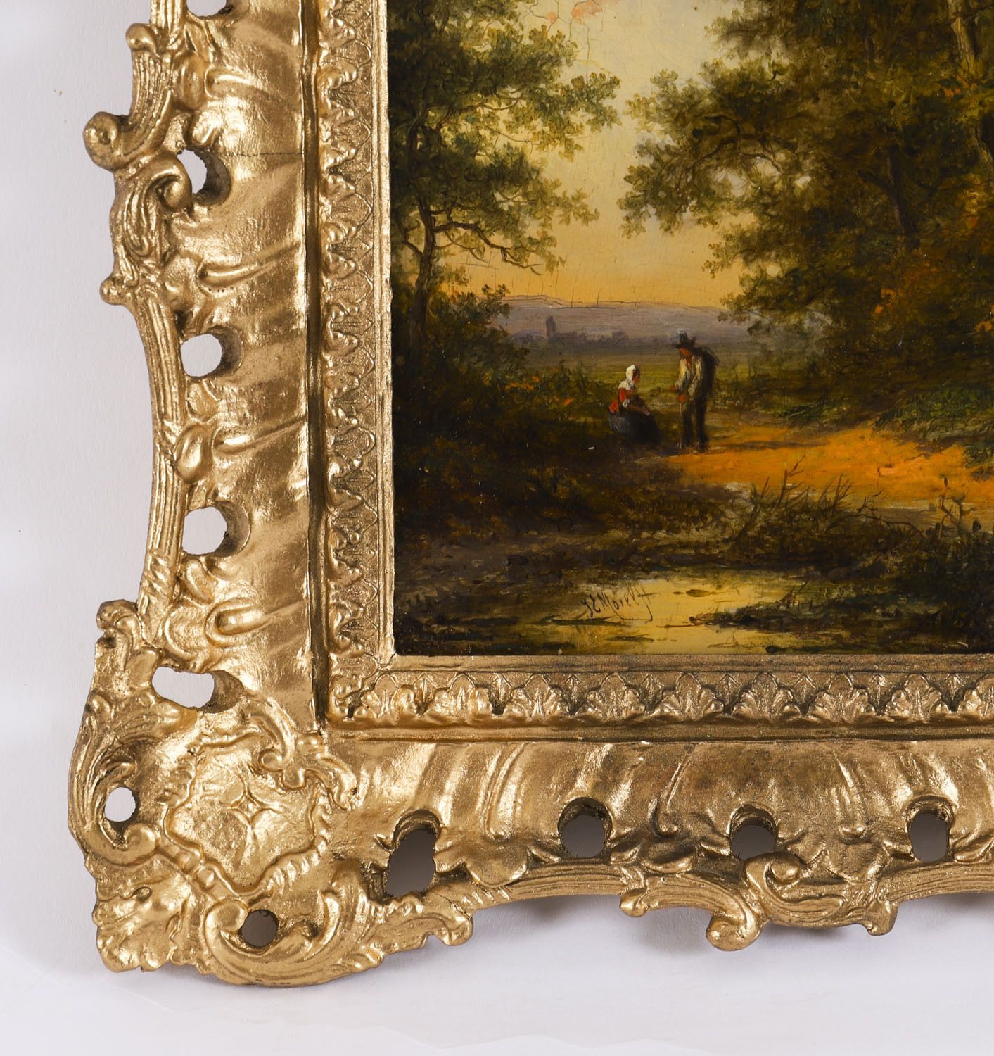 Antique Pair Dutch Forest Scene Oil Paintings By Jan Evert Morel  18th Century photo vintage