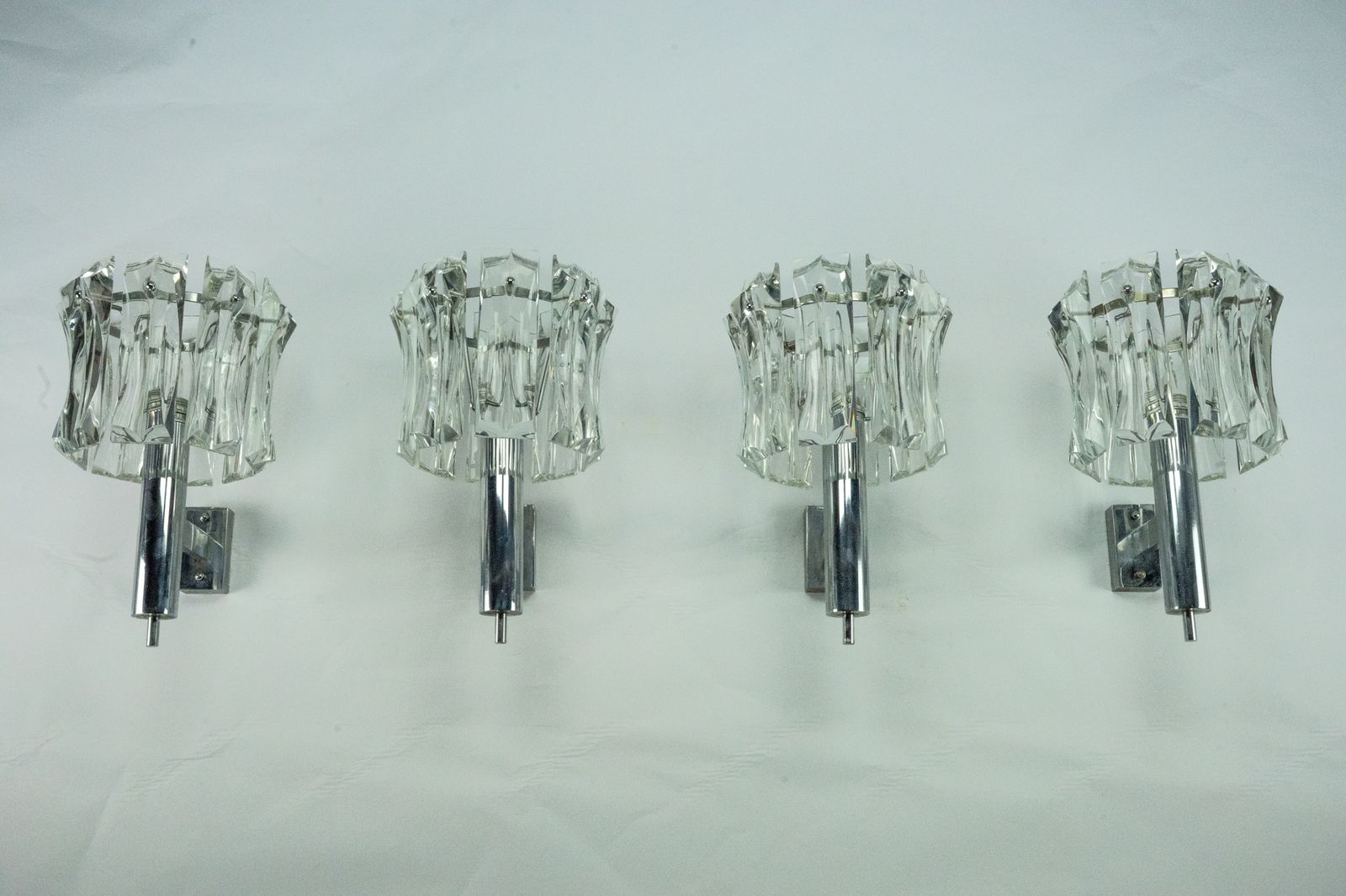 Set Of Four Large Murano Glass Elements And Chromed Brass Sconces, Italy 1960s. photo 6500.0